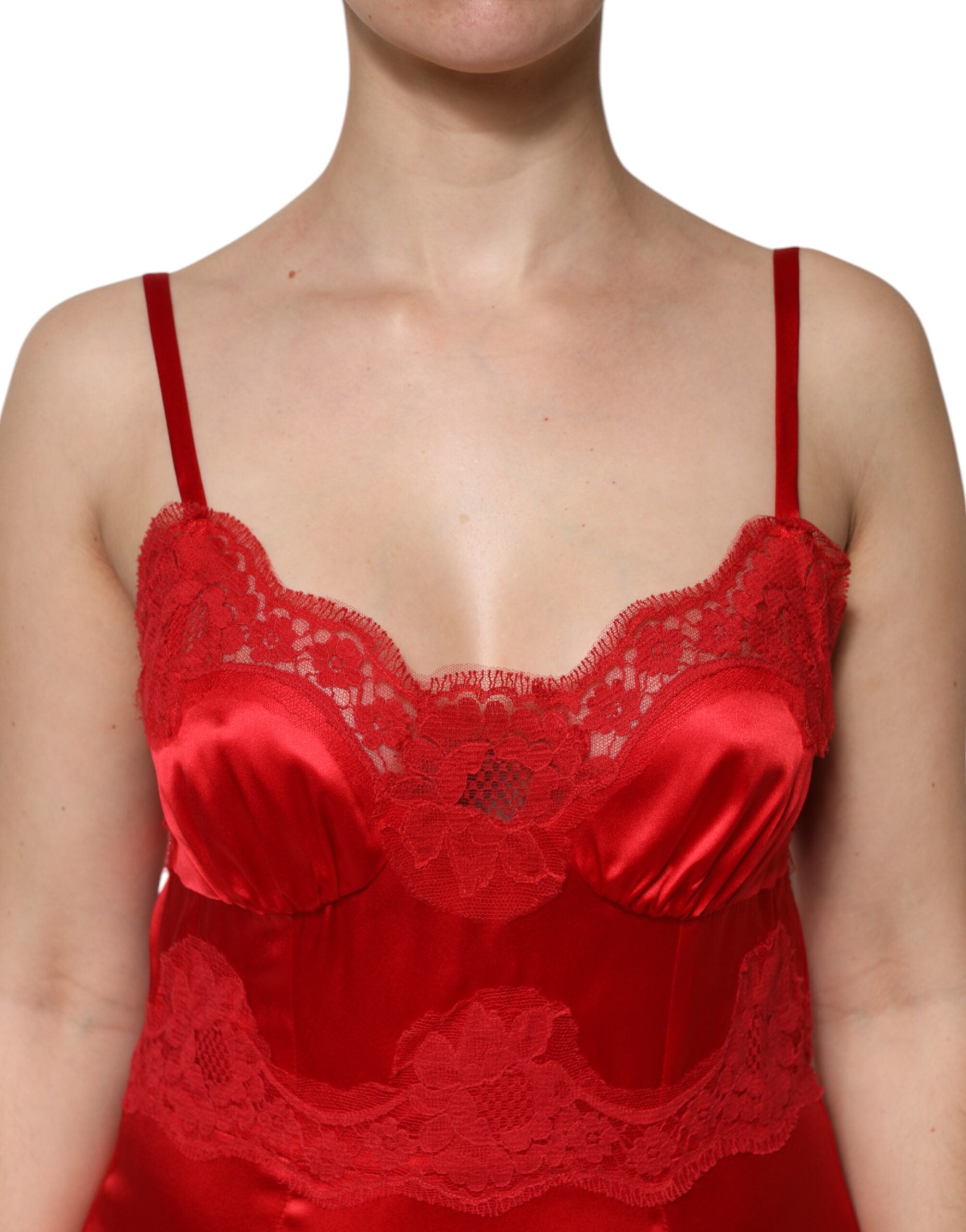 Dolce &amp; Gabbana Rød Silke Ærmeløs Maxi Lang Kjole