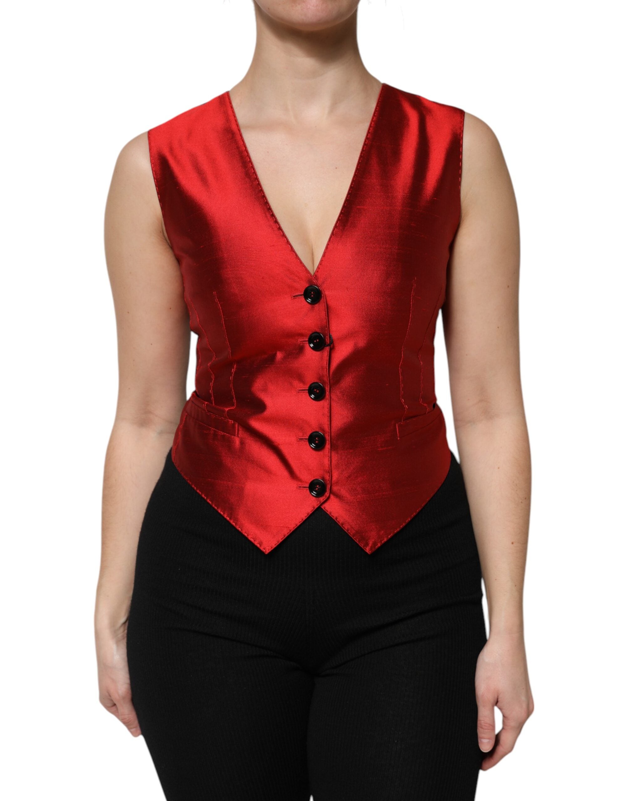 Dolce &amp; Gabbana Rød Sort Ærmeløs Top med Knapper