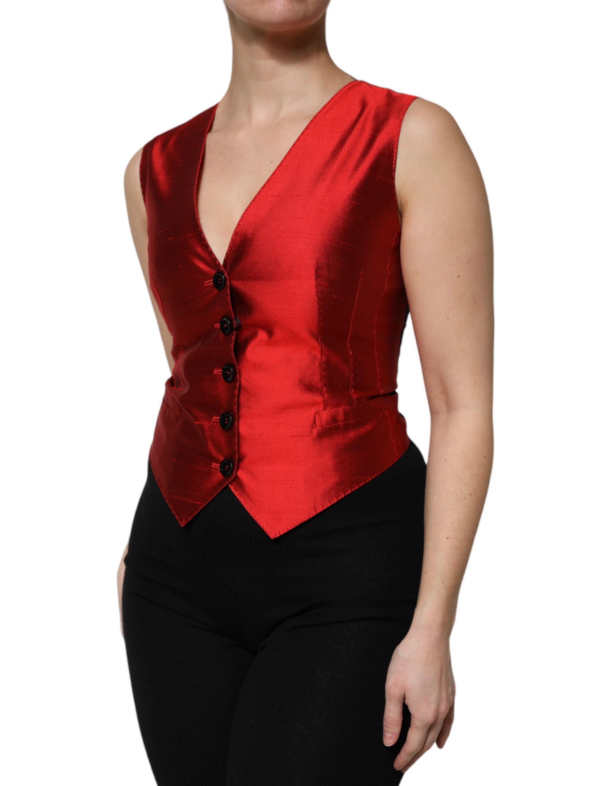 Dolce &amp; Gabbana Rød Sort Ærmeløs Top med Knapper