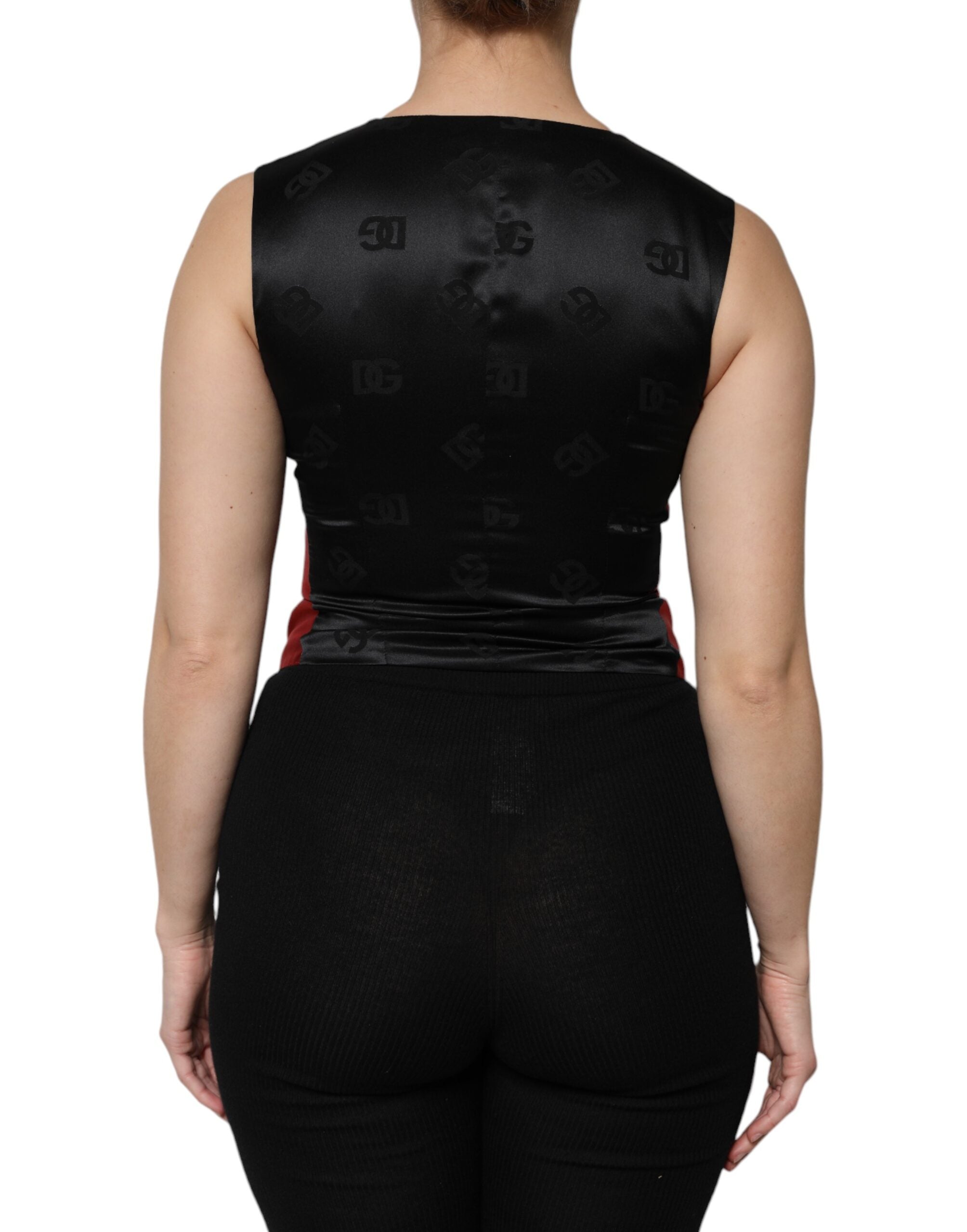 Dolce &amp; Gabbana Rød Sort Ærmeløs Top med Knapper