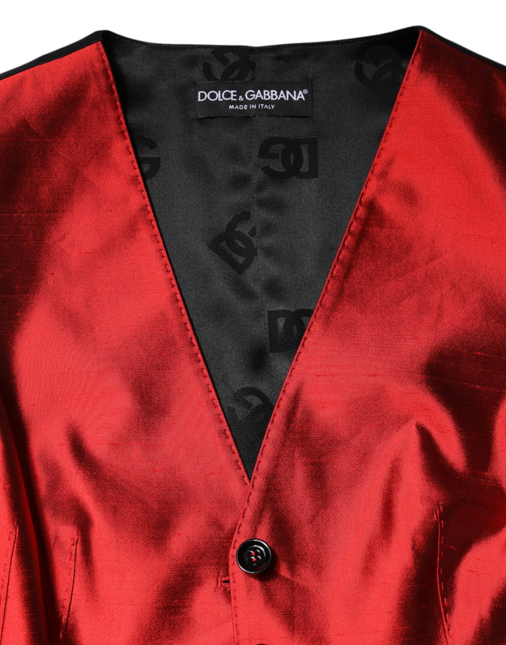 Dolce &amp; Gabbana Rød Sort Ærmeløs Top med Knapper