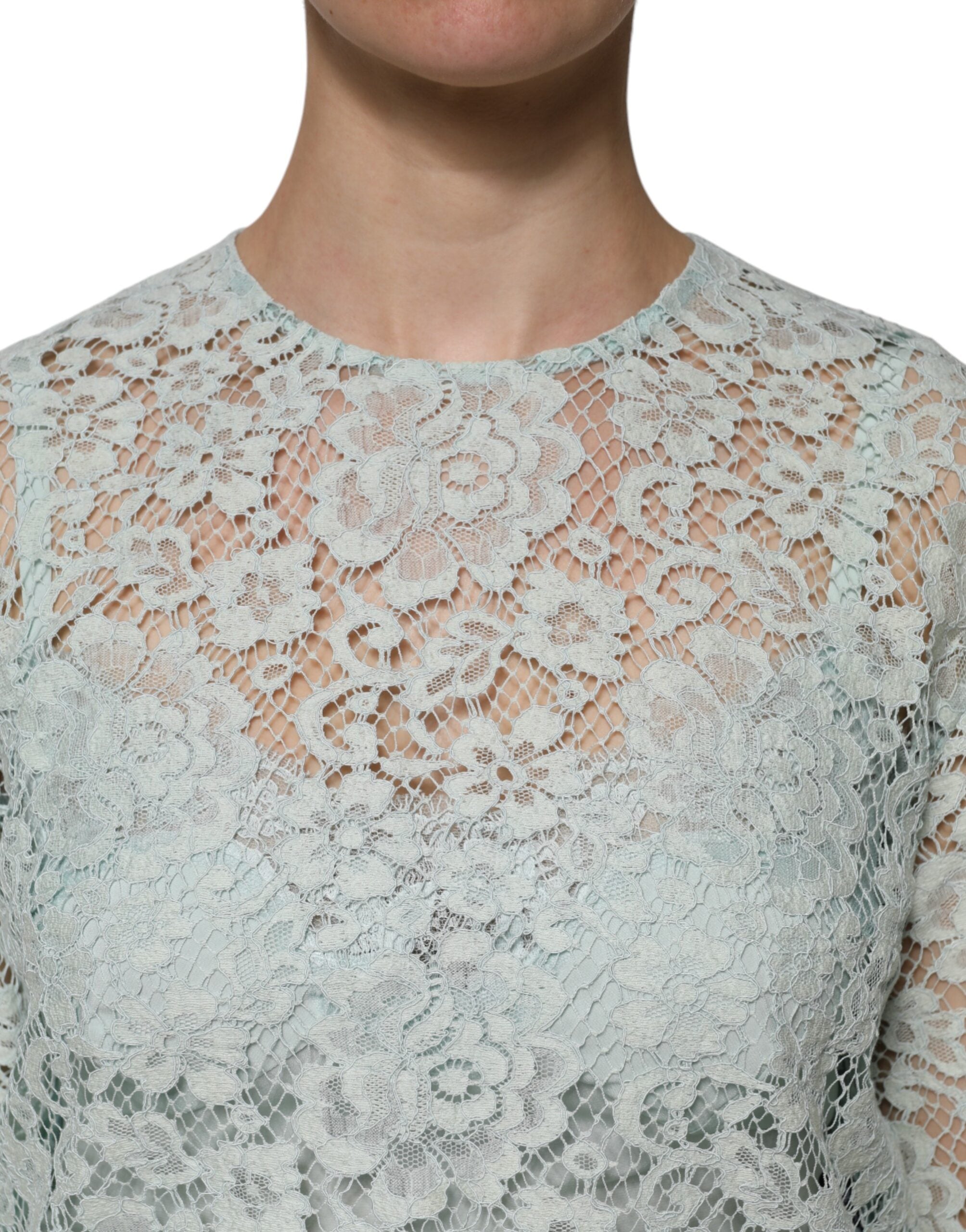Dolce &amp; Gabbana Mintgrøn Blomsterblonder Blusetop i Bomuld