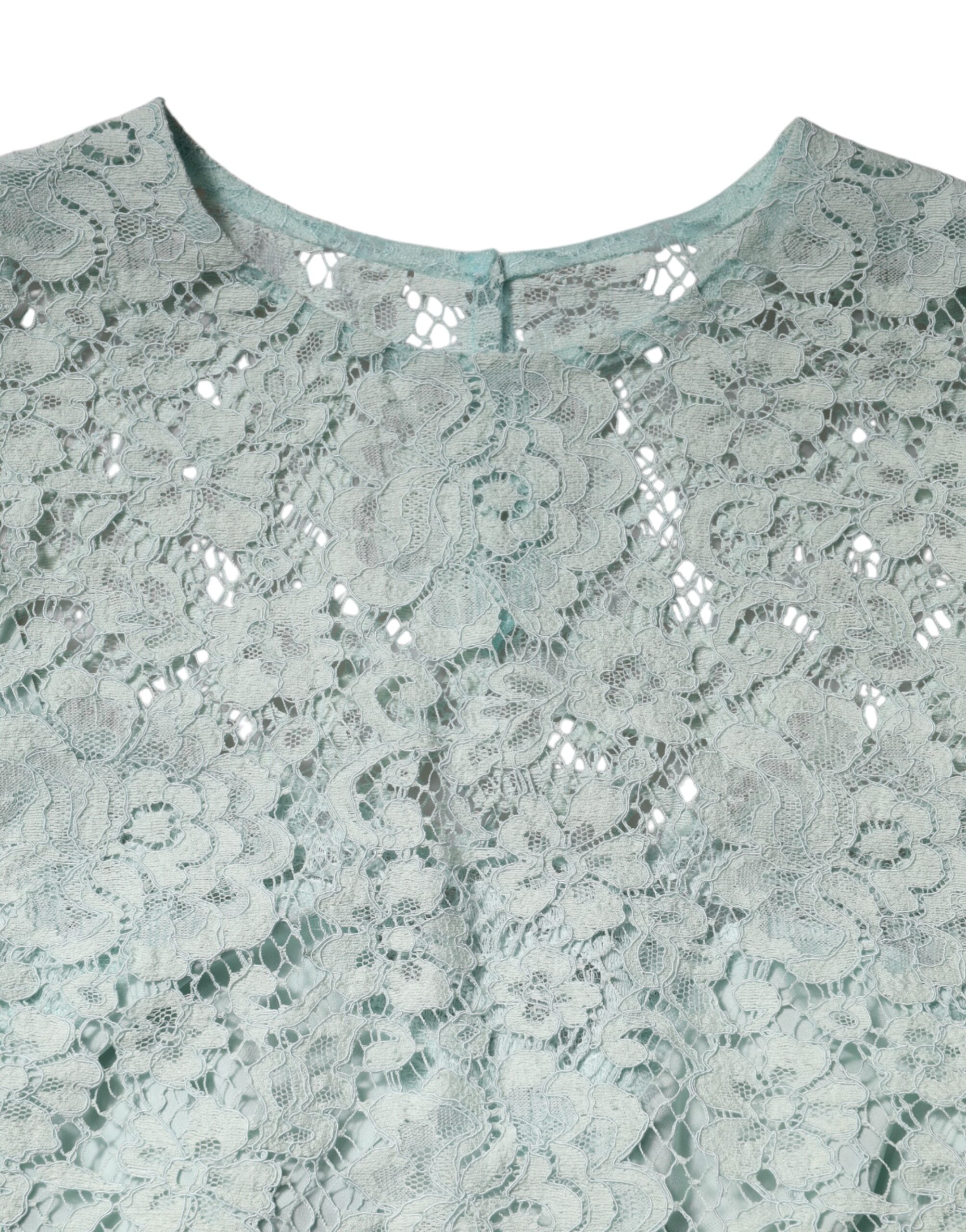 Dolce &amp; Gabbana Mintgrøn Blomsterblonder Blusetop i Bomuld