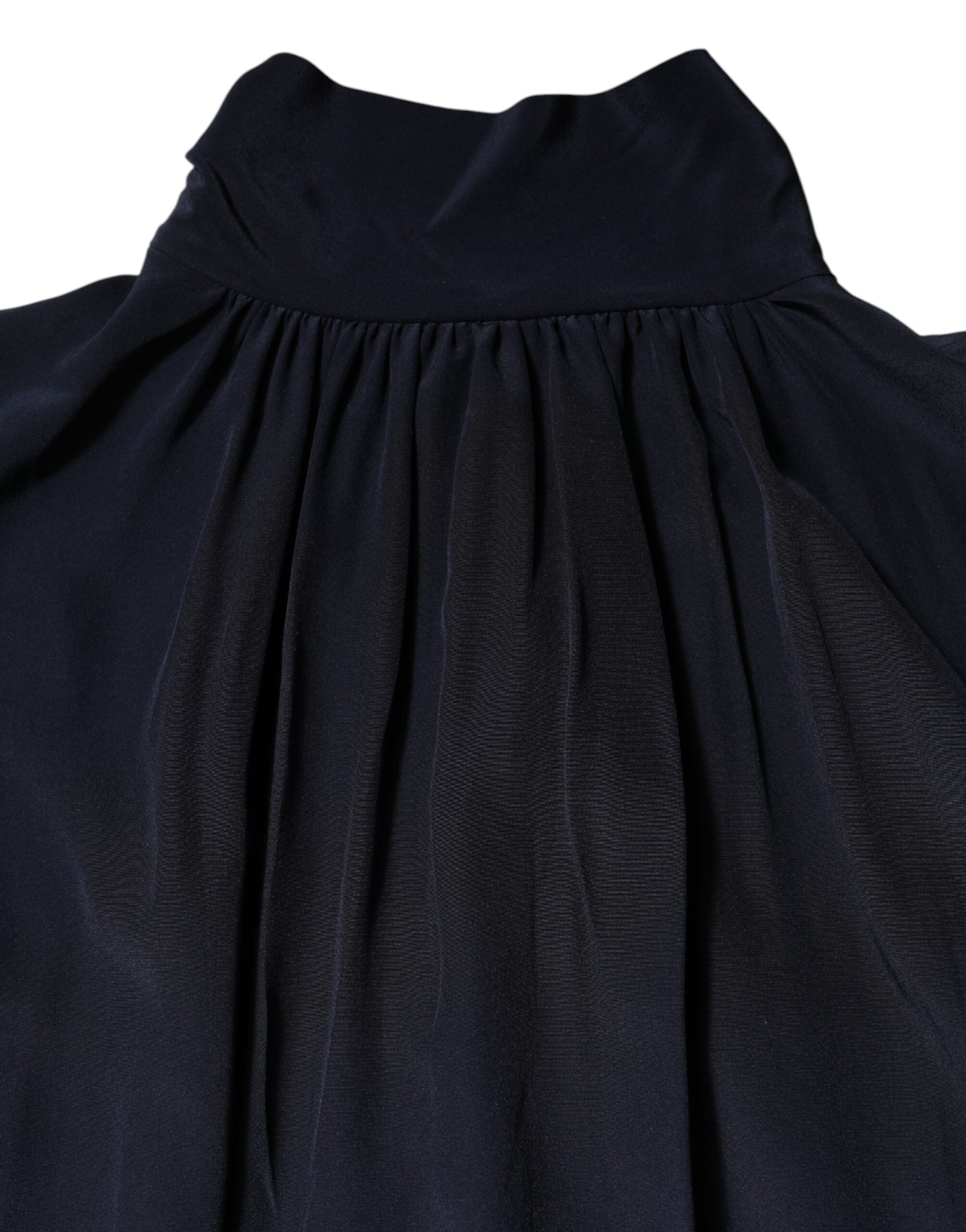 Dolce &amp; Gabbana Blå Sidenblus Med Hög Halsringning Långärmad