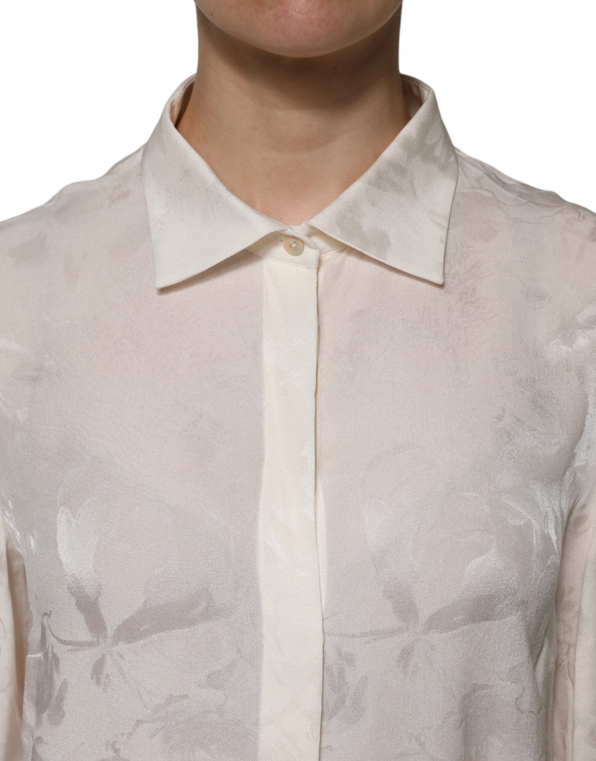 Dolce &amp; Gabbana Hvid Blusetop med Lange Ærmer og Knapper