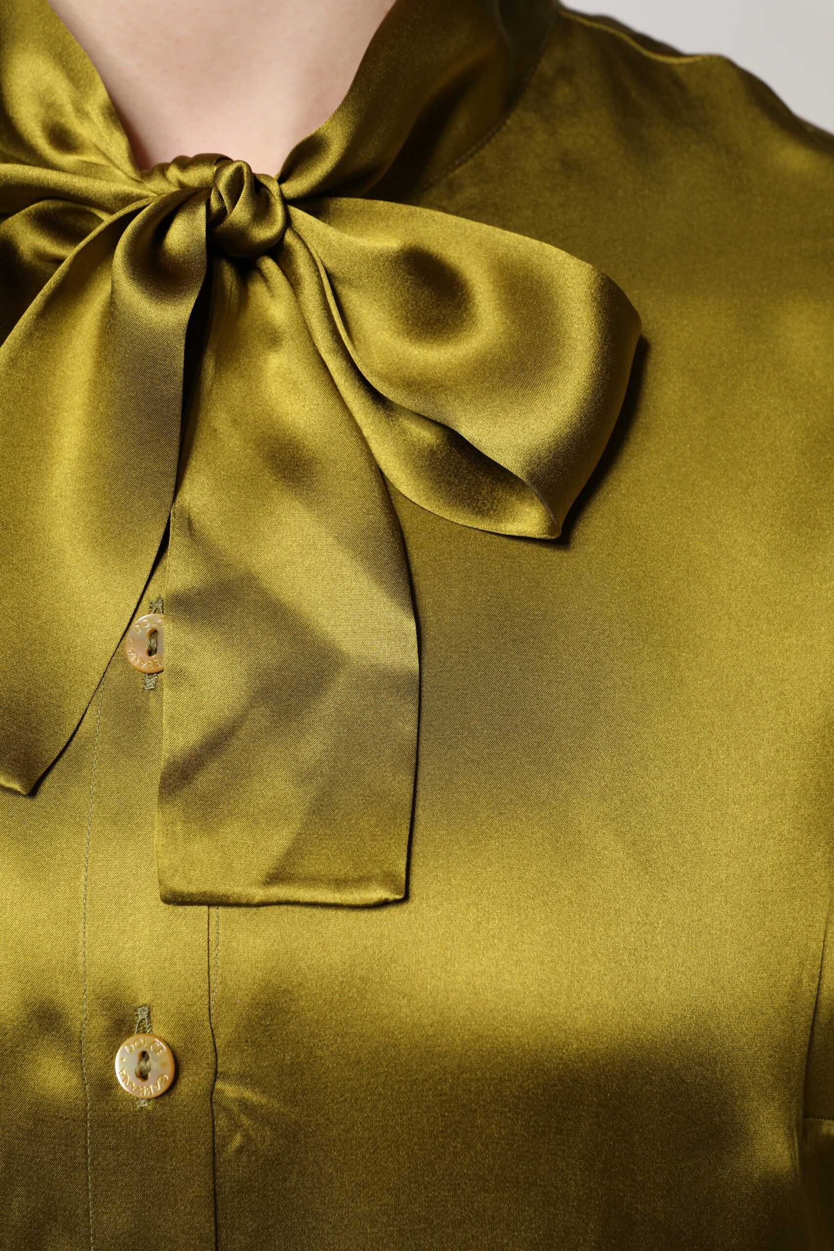 Dolce &amp; Gabbana Grøn Ascot-krave Langærmet Blusetop