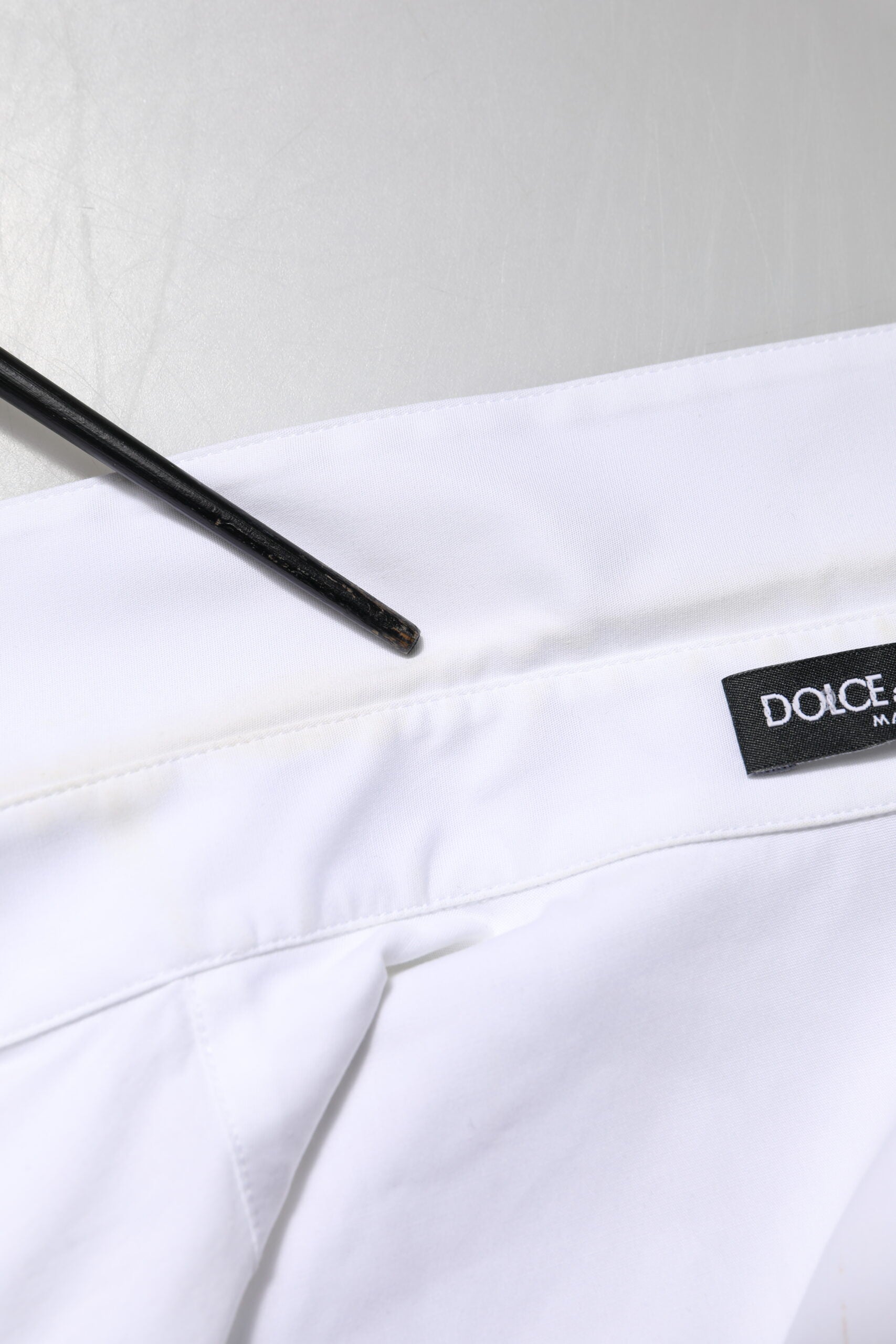 Dolce &amp; Gabbana Hvid Bomuldsblusetop med Lange Ærmer og Krave