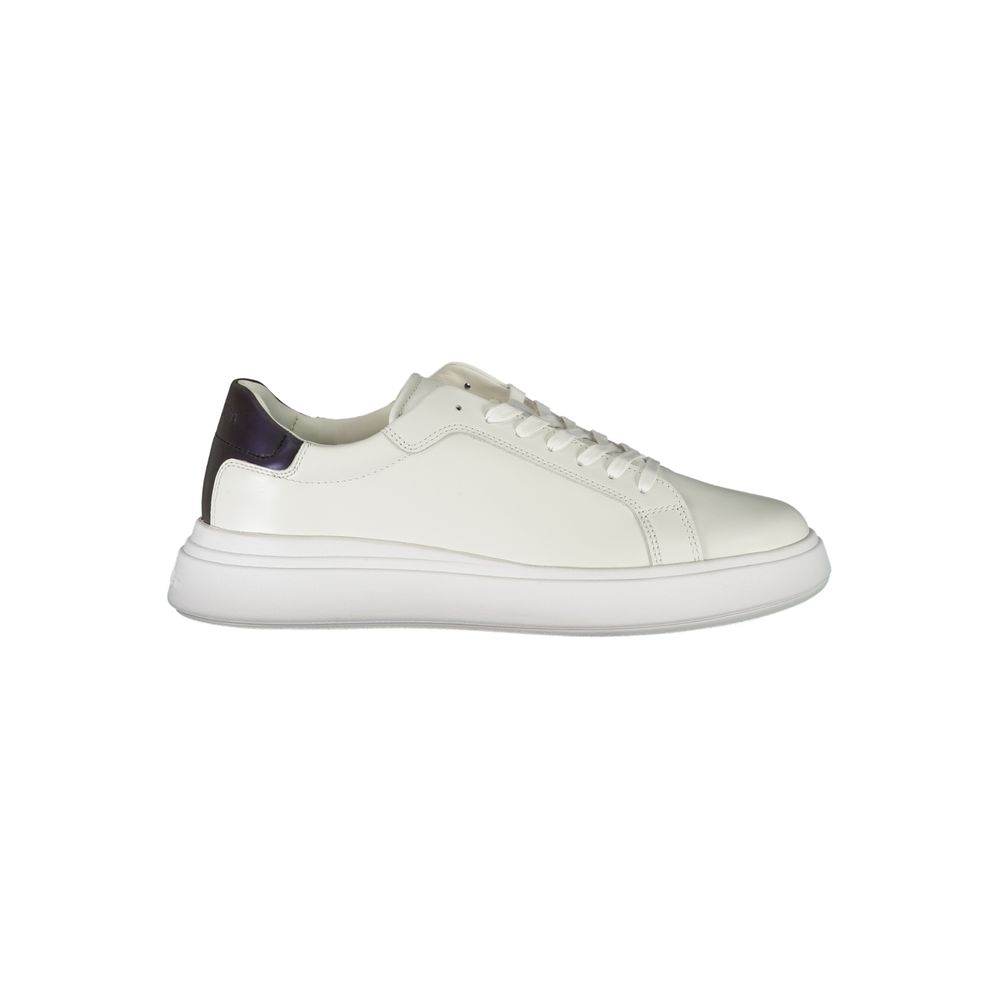 Calvin Klein Sleek White Contrast Lace-Up Sneakers - Hilstor