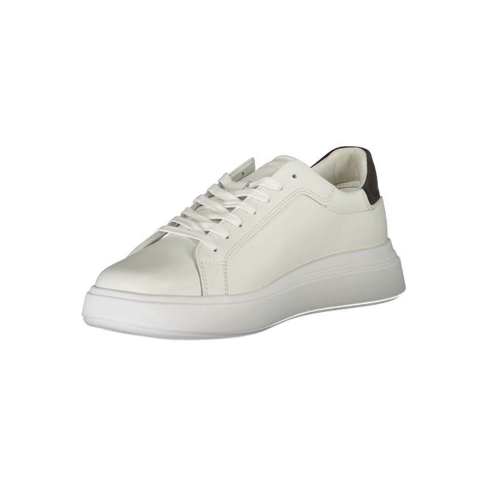 Calvin Klein Sleek White Contrast Lace-Up Sneakers - Hilstor
