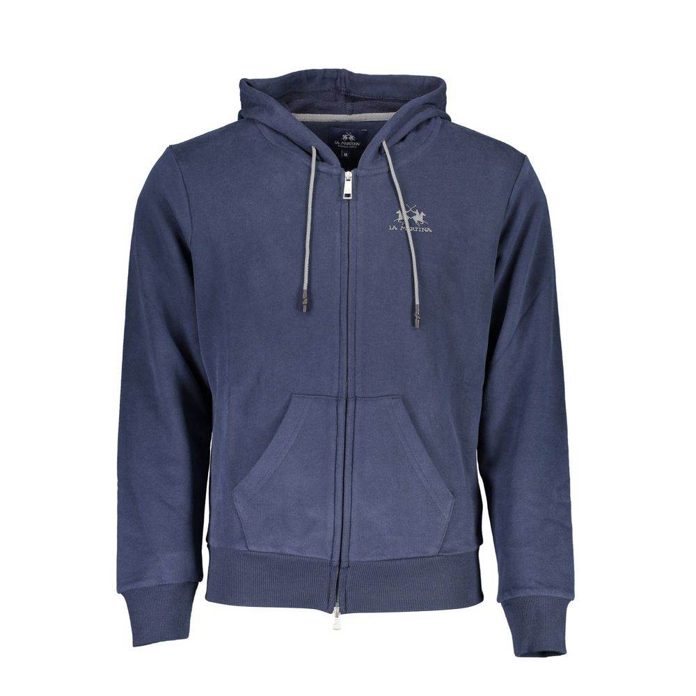La Martina Blue Cotton Men's Hooded Sweater - Hilstor