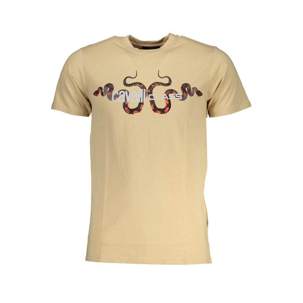 Cavalli Class Beige Cotton T-Shirt - Hilstor