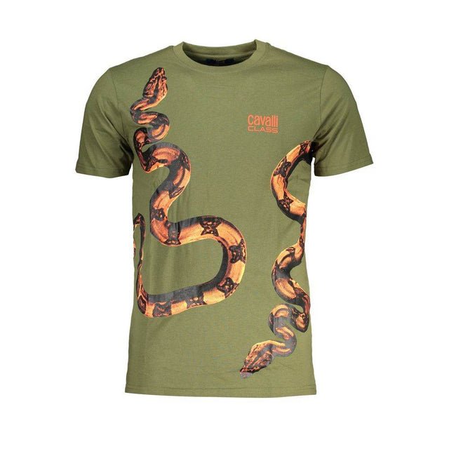 Cavalli Class Green Cotton T-Shirt - Hilstor