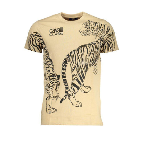 Cavalli Class Beige Cotton T-Shirt - Hilstor