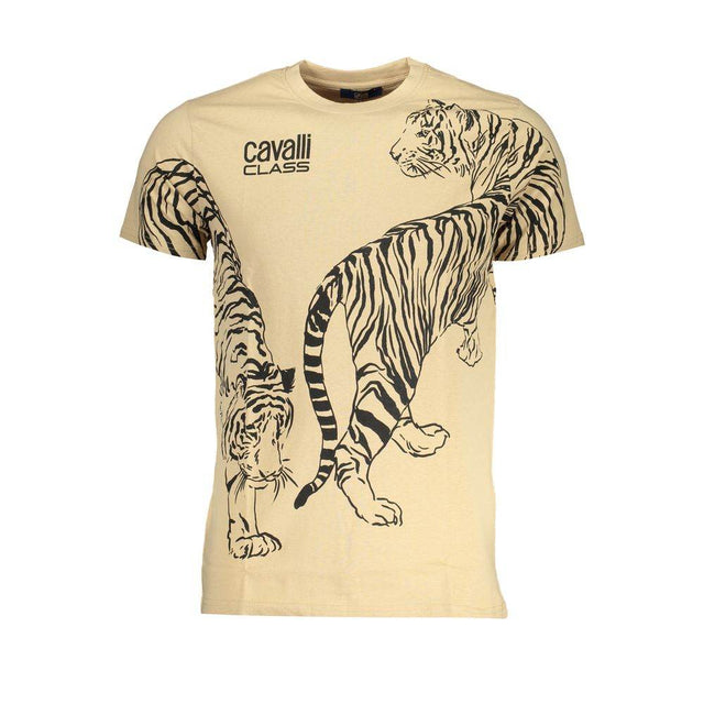 Cavalli Class Beige Cotton T-Shirt - Hilstor