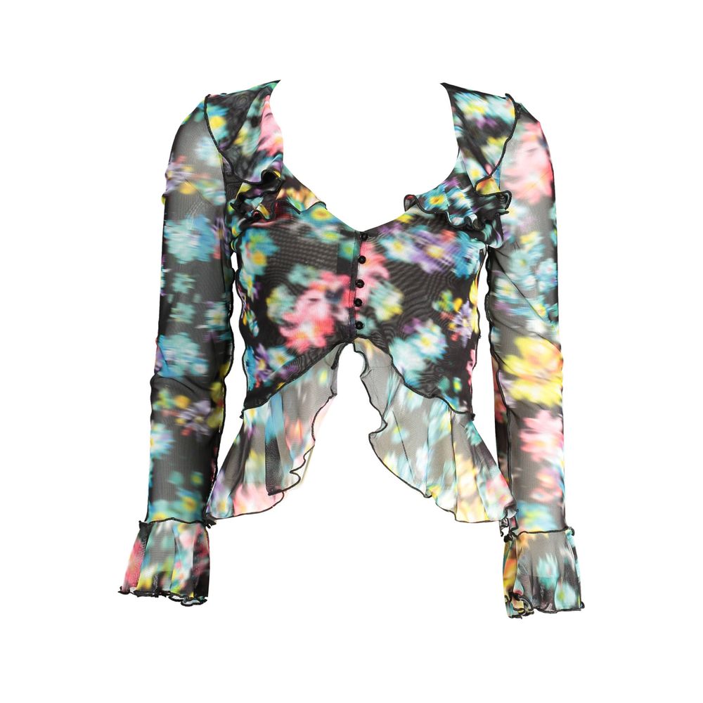 Desigual Black & Multicolor V-Neck Polyester Shirt for Women – Premium Long Sleeve Designer Top