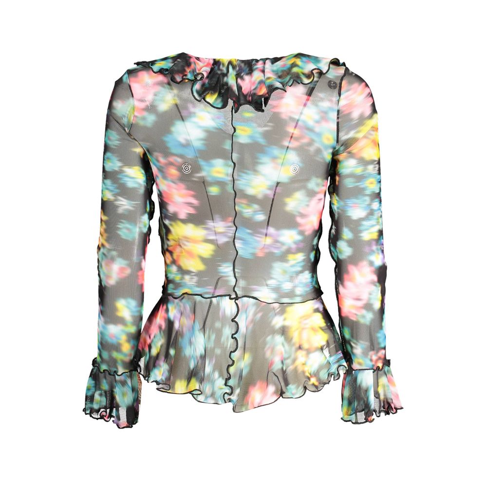 Desigual Black & Multicolor V-Neck Polyester Shirt for Women – Premium Long Sleeve Designer Top
