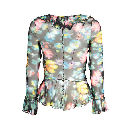 Desigual Black & Multicolor V-Neck Polyester Shirt for Women – Premium Long Sleeve Designer Top