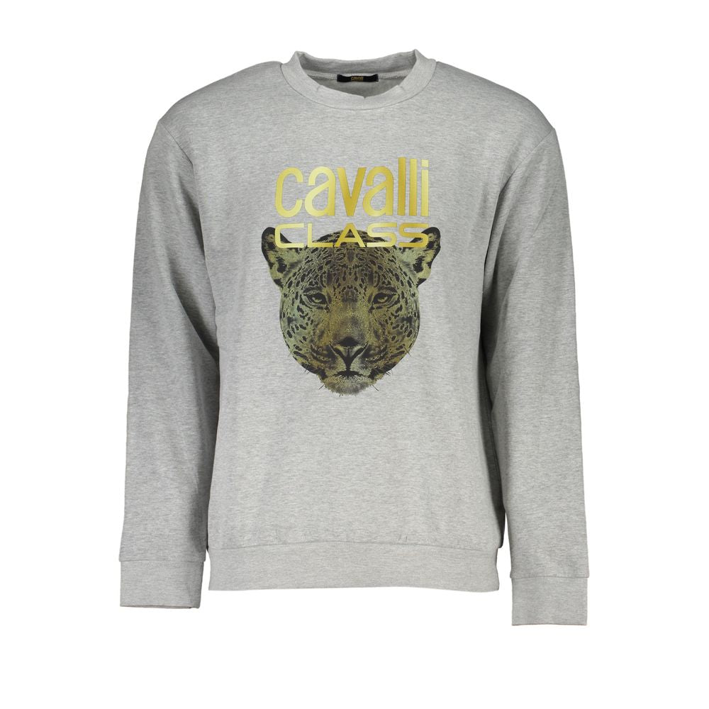 Cavalli Class elegant grå designer sweatshirt med rund hals