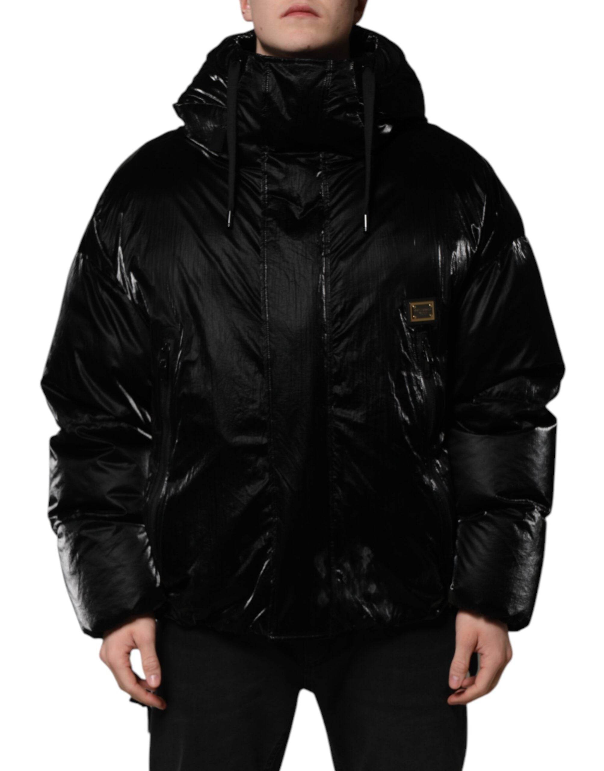 Dolce & Gabbana Black Logo Full Zip Hooded Quilted Jacket - Hilstor