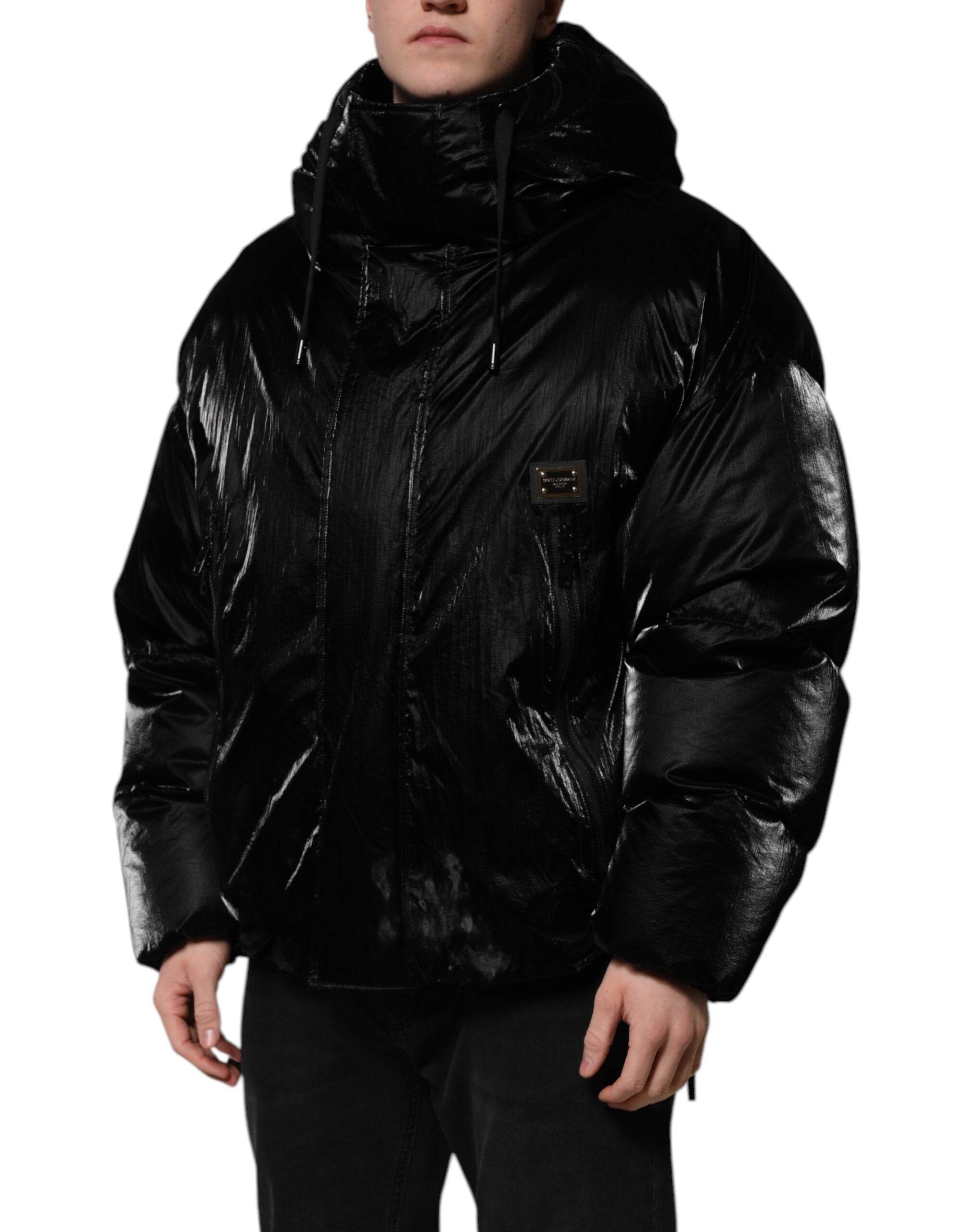 Dolce & Gabbana Black Logo Full Zip Hooded Quilted Jacket - Hilstor