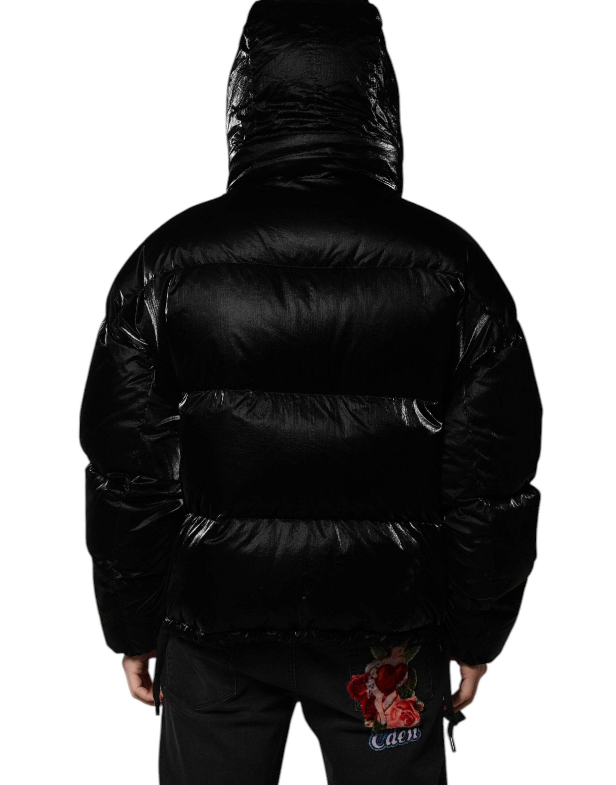 Dolce & Gabbana Black Logo Full Zip Hooded Quilted Jacket - Hilstor