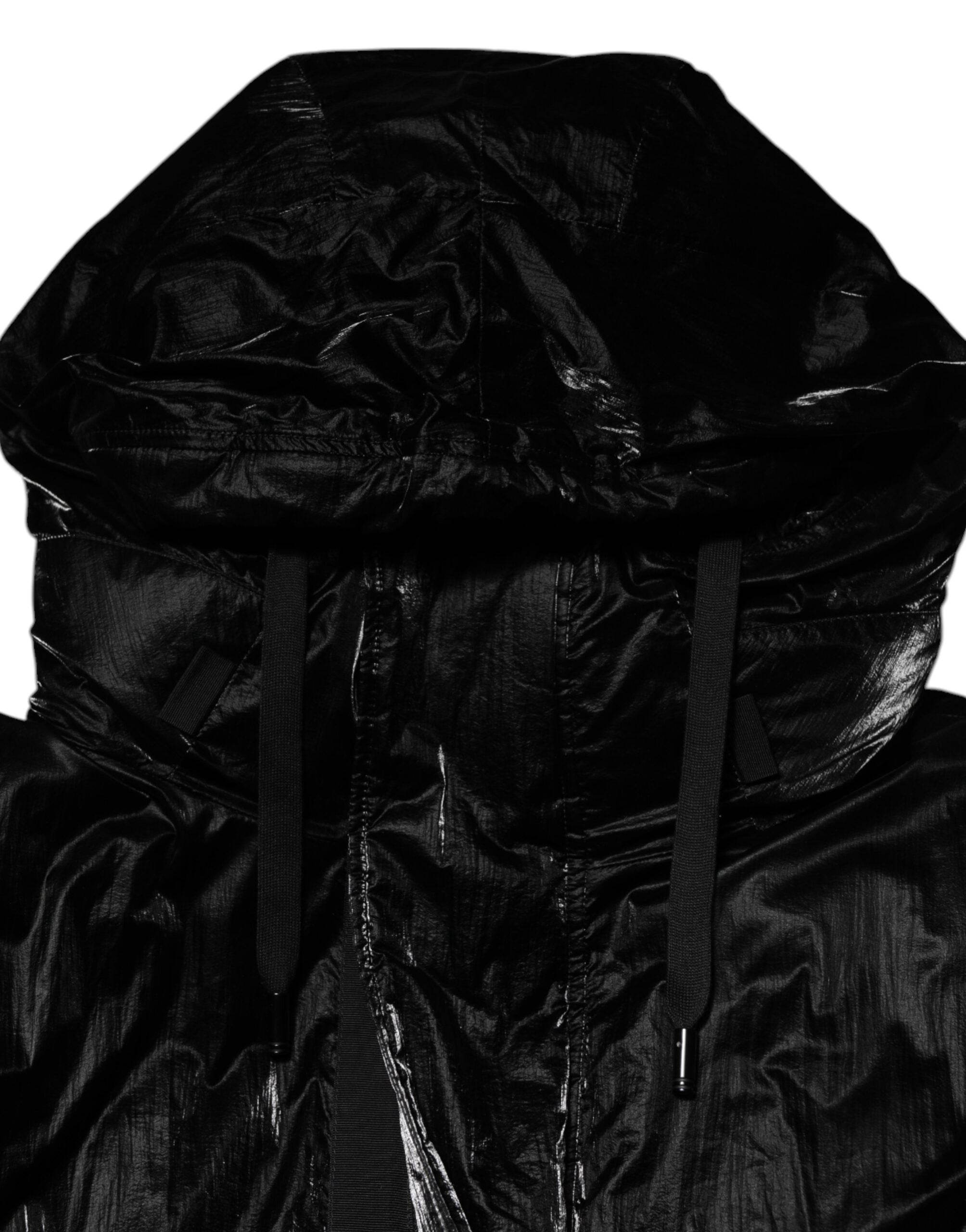 Dolce & Gabbana Black Logo Full Zip Hooded Quilted Jacket - Hilstor