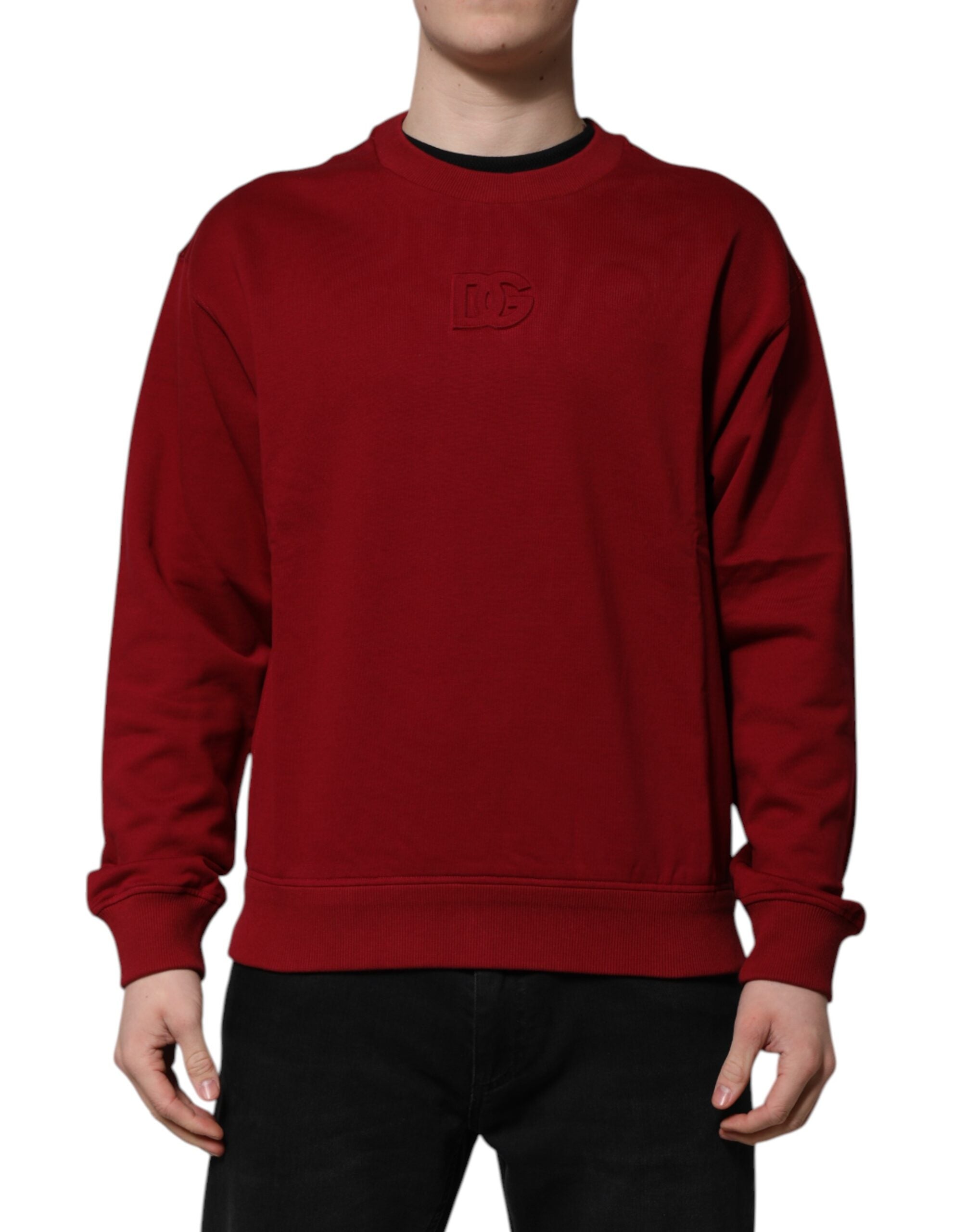Dolce &amp; Gabbana Rød Præget Logo Bomuldssweater med Rund Hals