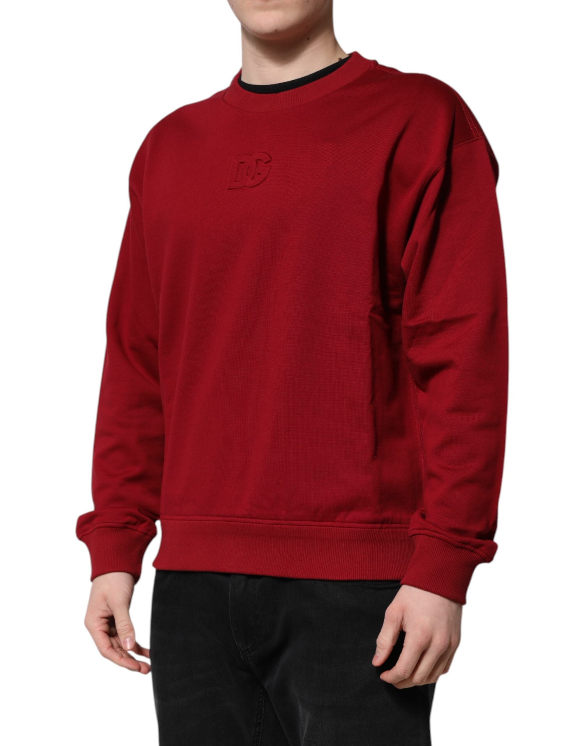 Dolce &amp; Gabbana Rød Præget Logo Bomuldssweater med Rund Hals