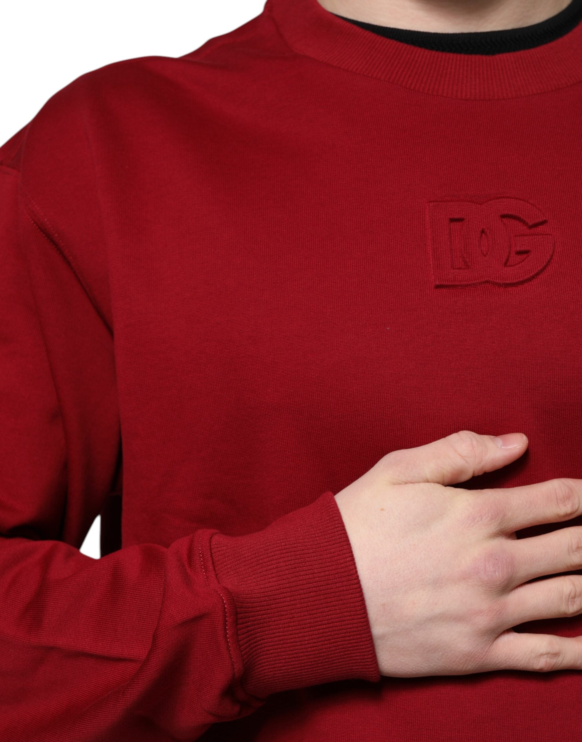 Dolce &amp; Gabbana Rød Præget Logo Bomuldssweater med Rund Hals