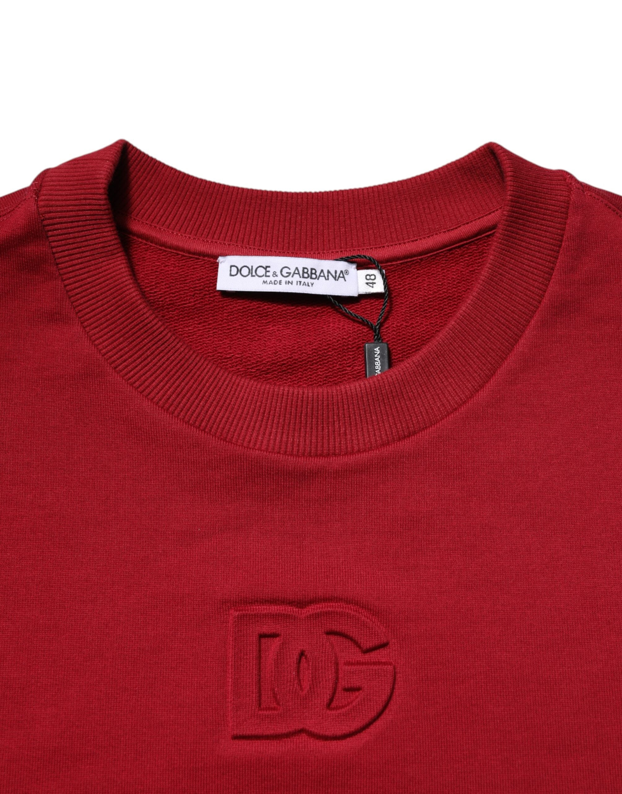 Dolce &amp; Gabbana Rød Præget Logo Bomuldssweater med Rund Hals