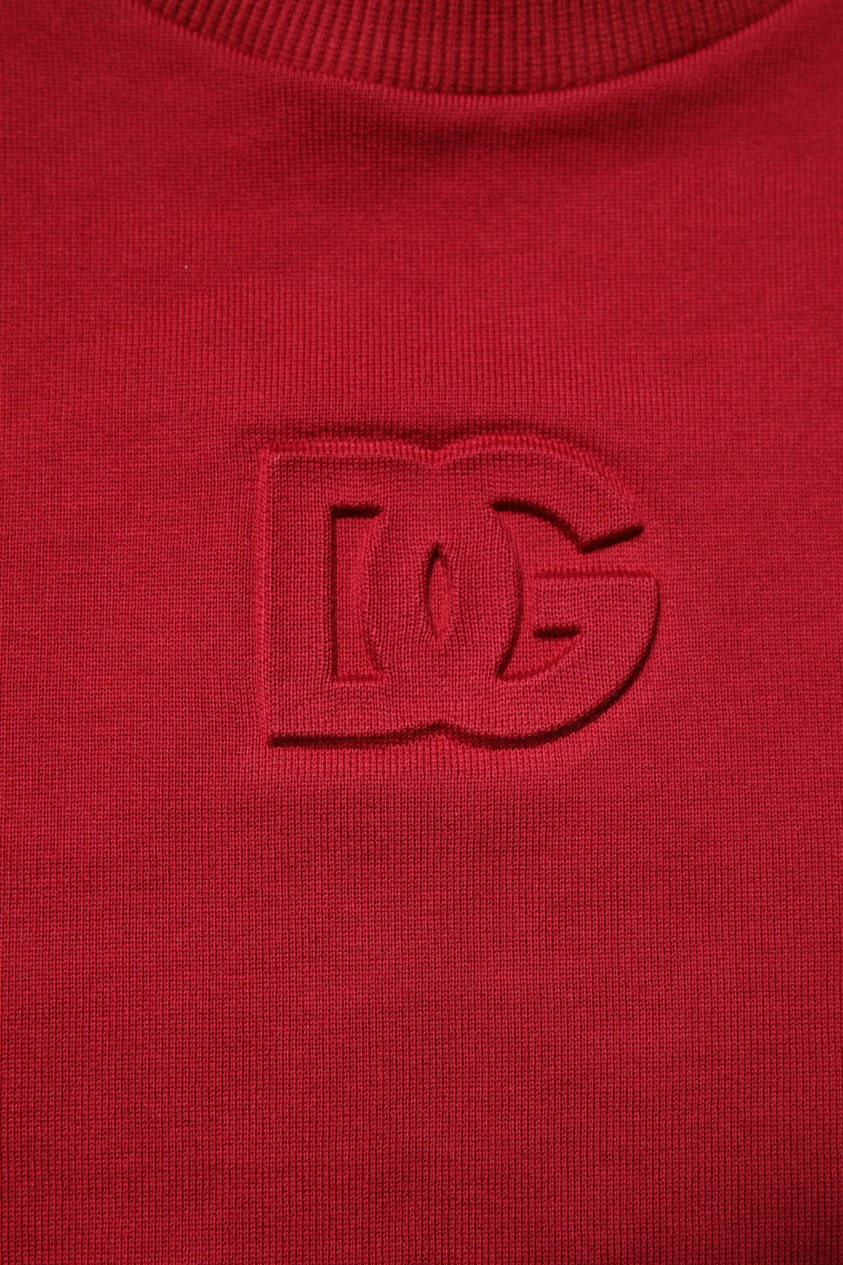 Dolce &amp; Gabbana Rød Præget Logo Bomuldssweater med Rund Hals