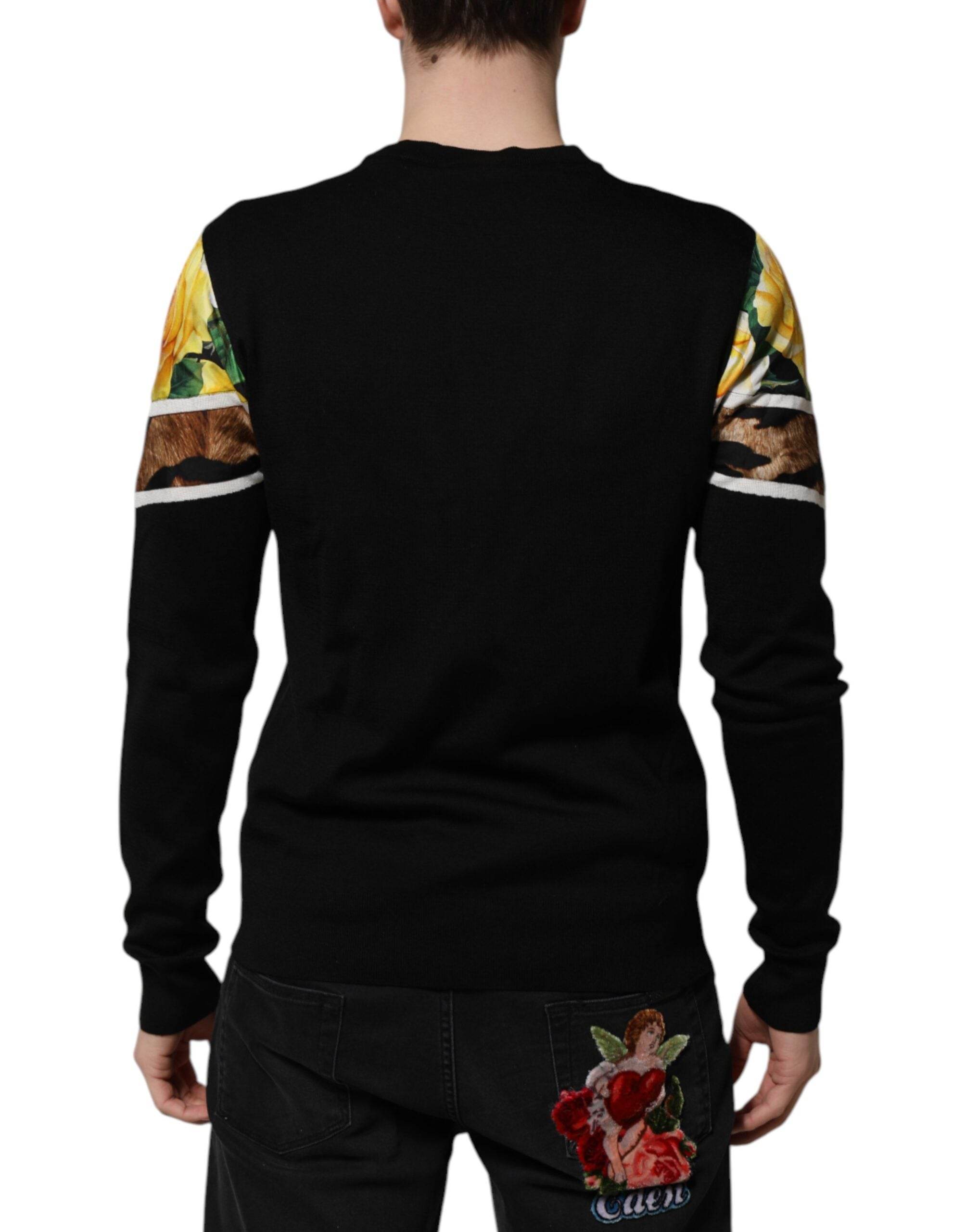 Dolce & Gabbana Black Silk Floral Crew Neck Pullover Sweater - Hilstor