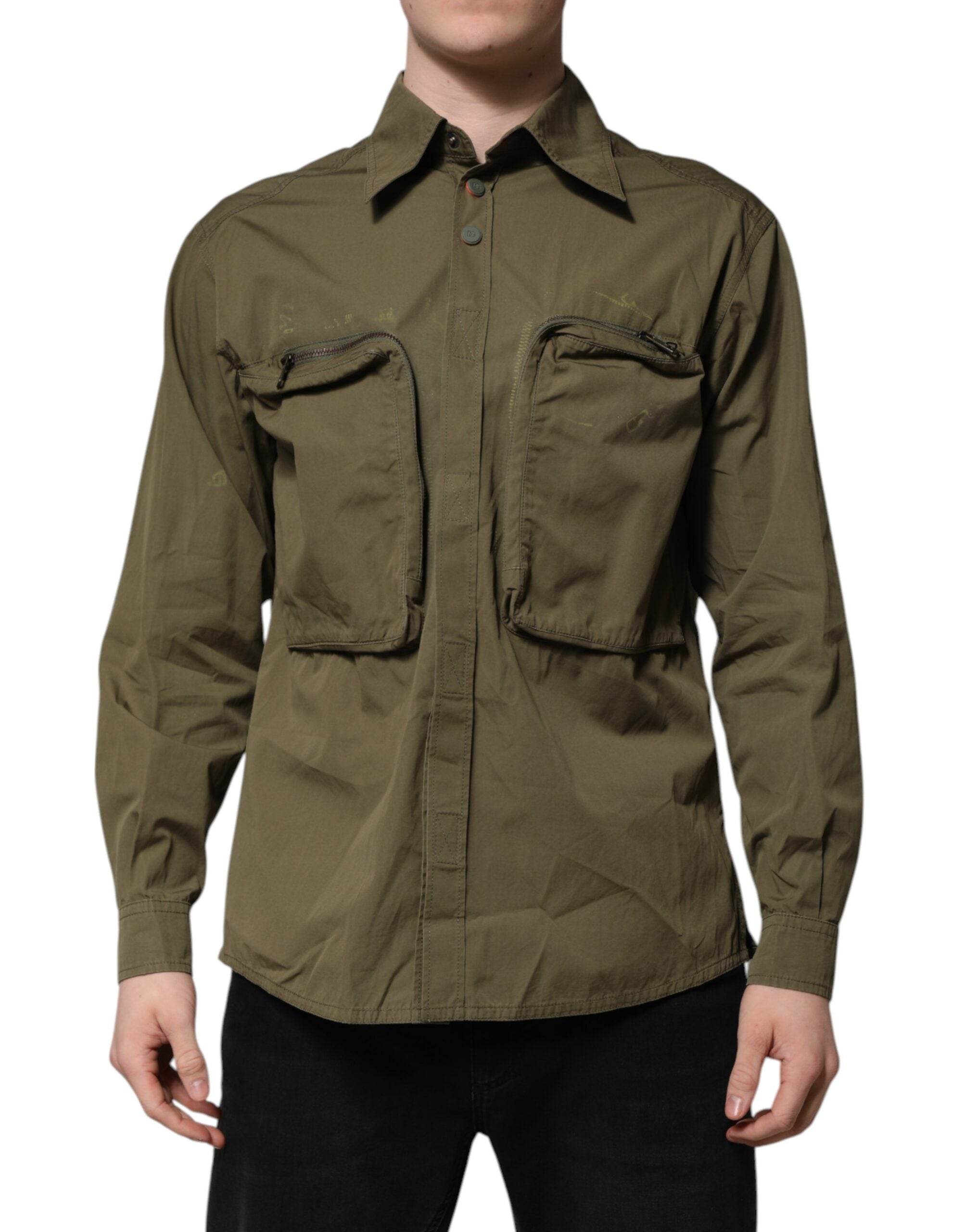 Dolce & Gabbana Army Green Button Down Long Sleeves Shirt - Hilstor