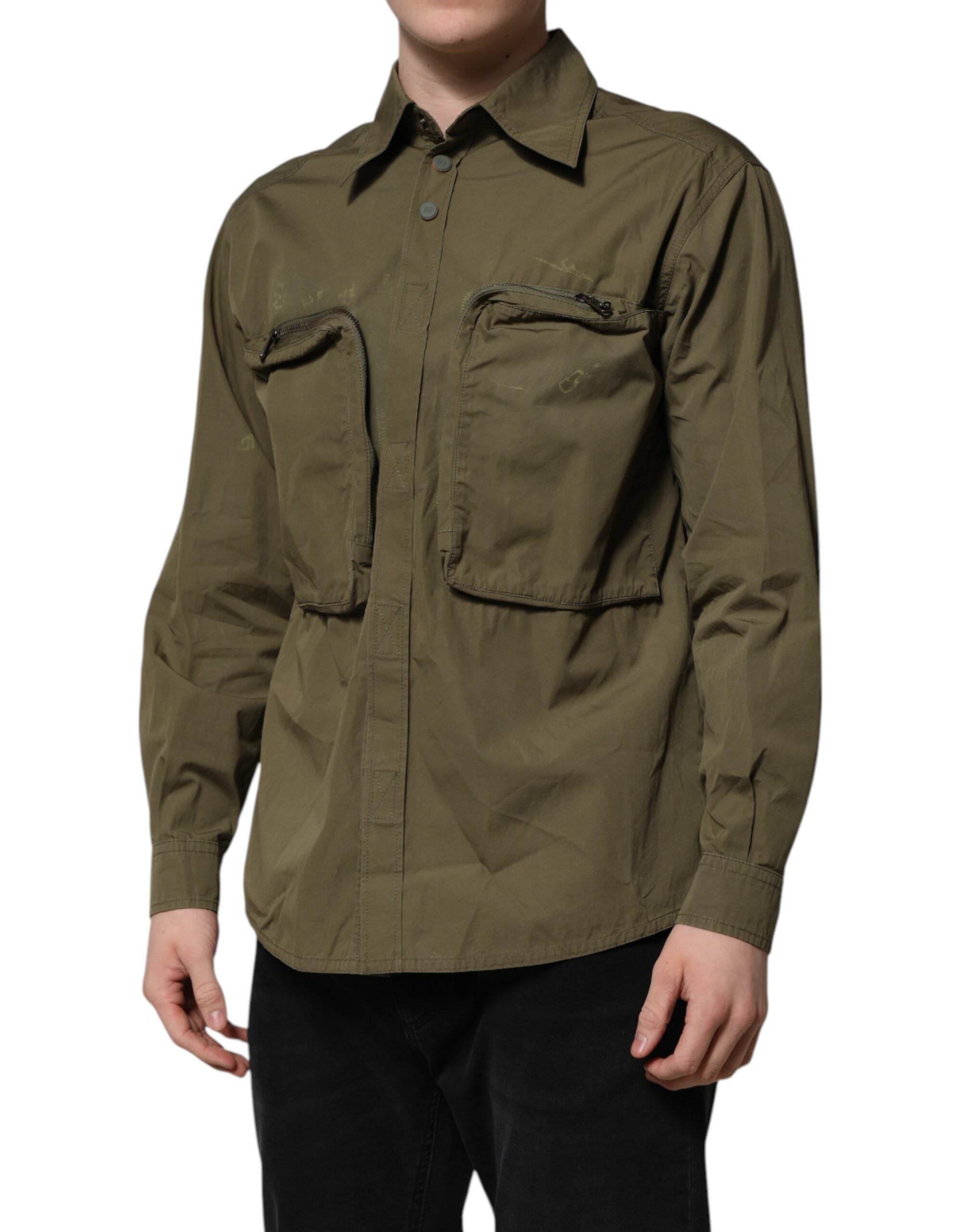 Dolce & Gabbana Army Green Button Down Long Sleeves Shirt - Hilstor