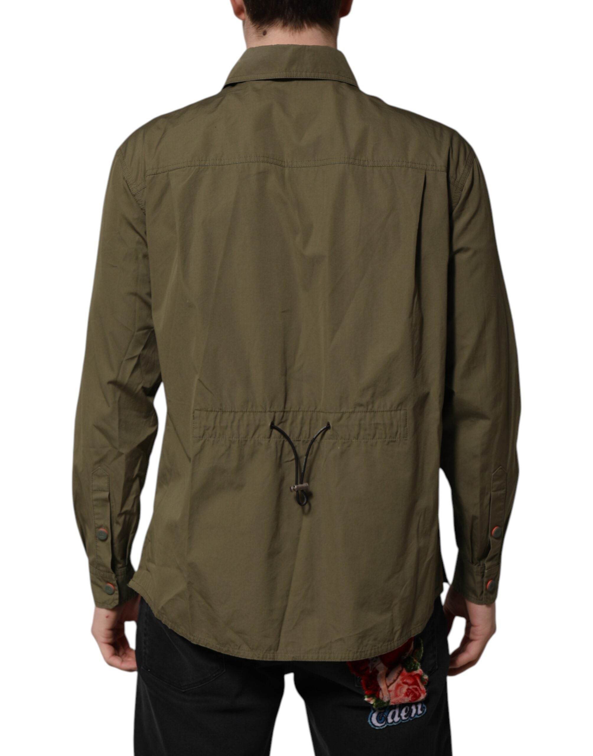 Dolce & Gabbana Army Green Button Down Long Sleeves Shirt - Hilstor