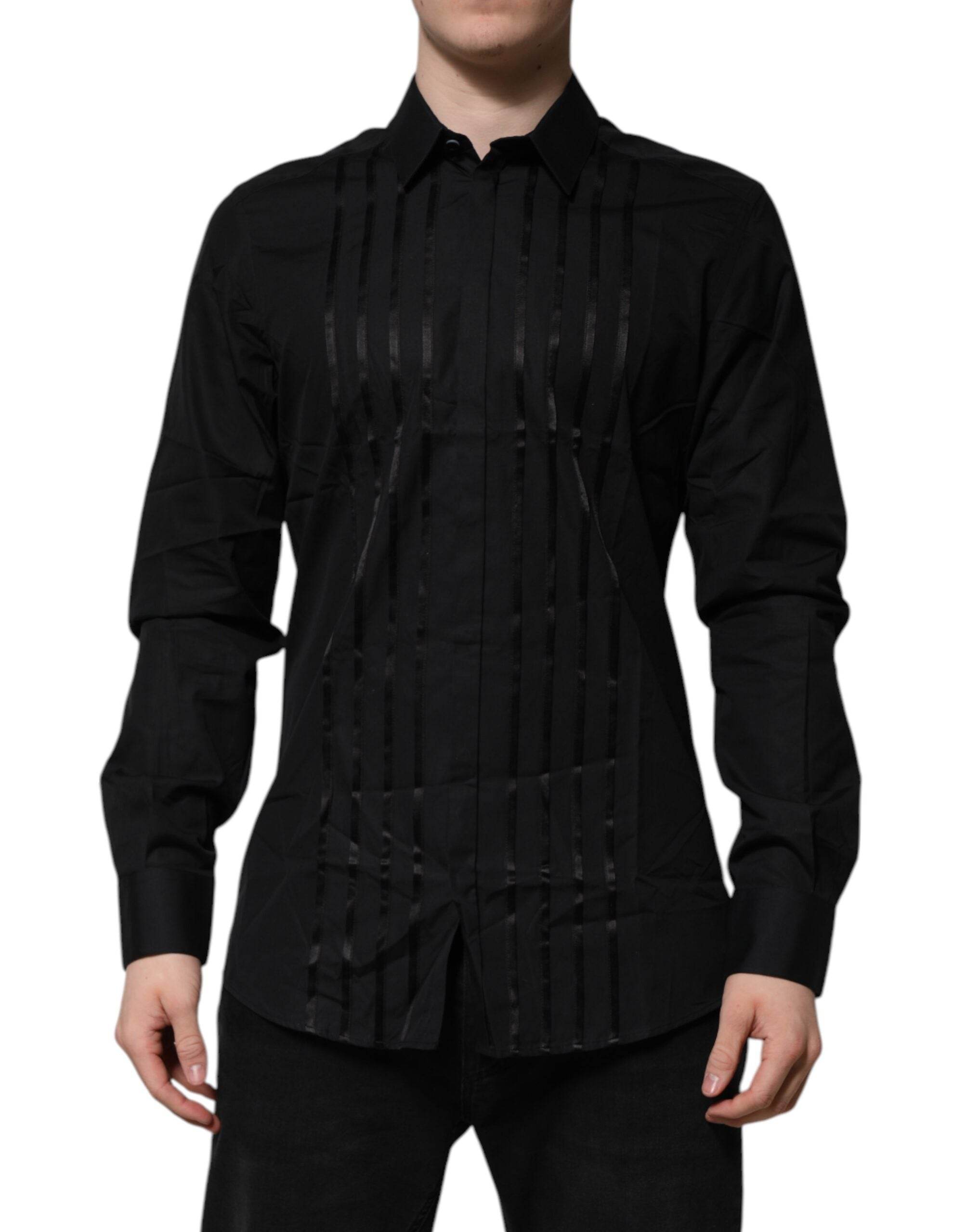 Dolce & Gabbana Black GOLD Long Sleeves Men Formal Dress Shirt - Hilstor