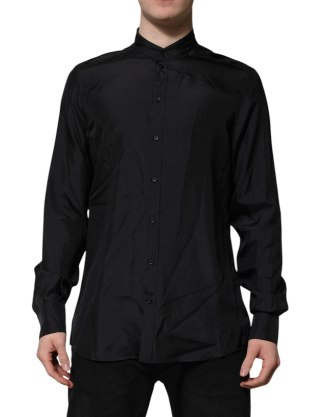 Dolce & Gabbana Dark Blue Silk MARTINI Men Formal Dress Shirt - Hilstor