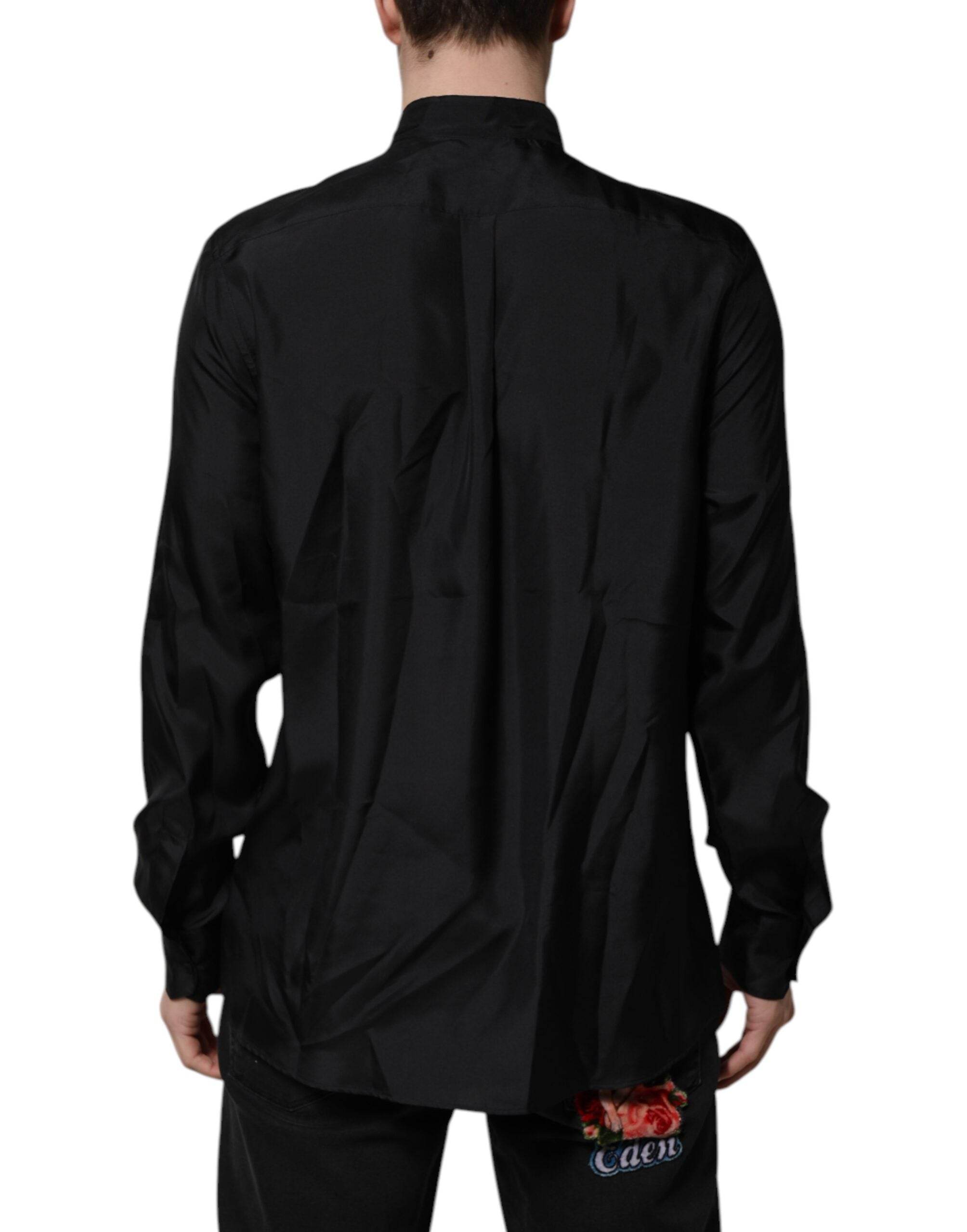 Dolce & Gabbana Dark Blue Silk MARTINI Men Formal Dress Shirt - Hilstor