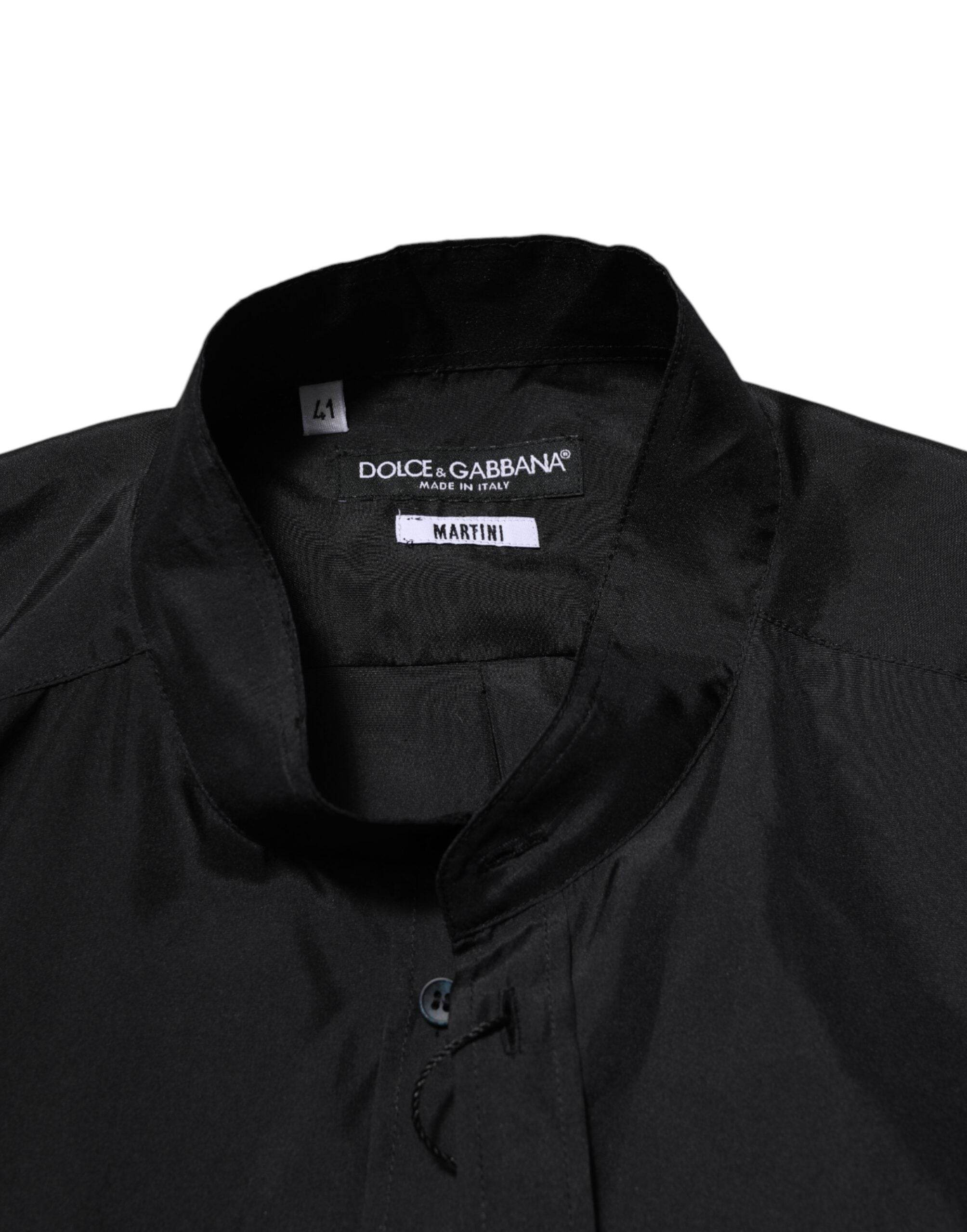 Dolce & Gabbana Dark Blue Silk MARTINI Men Formal Dress Shirt - Hilstor