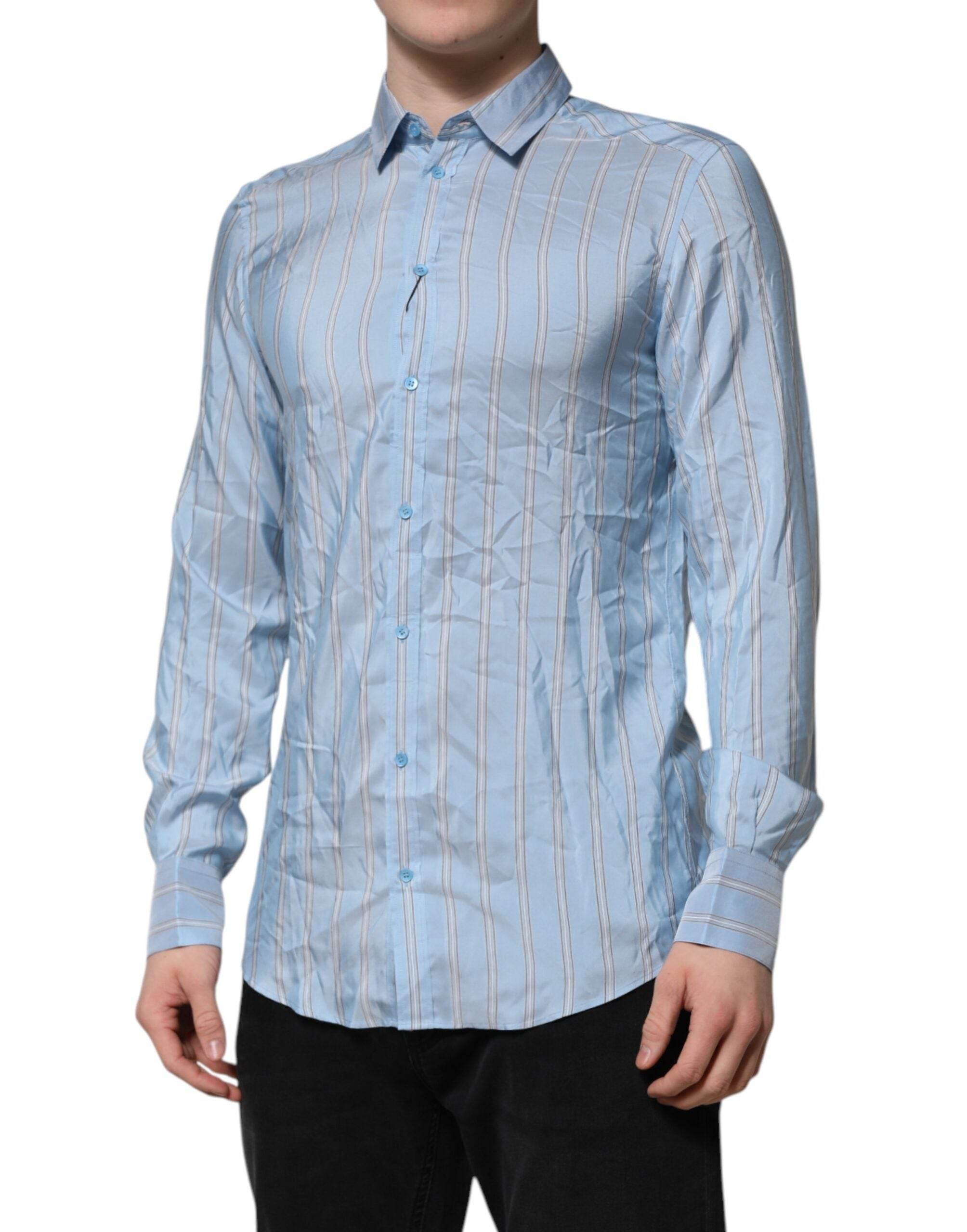 Dolce & Gabbana Blue Striped MARTINI Long Sleeve Dress Shirt - Hilstor