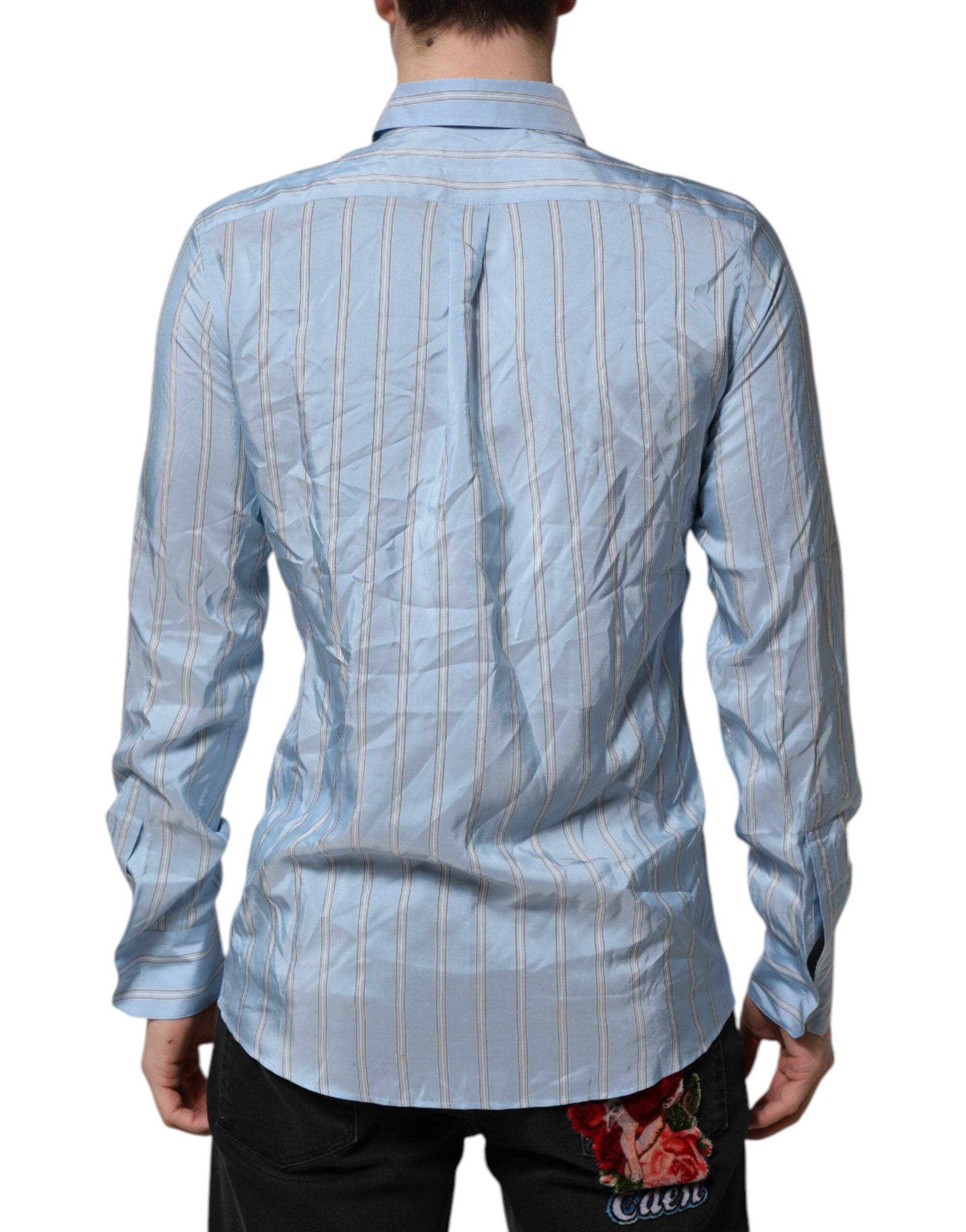 Dolce & Gabbana Blue Striped MARTINI Long Sleeve Dress Shirt - Hilstor