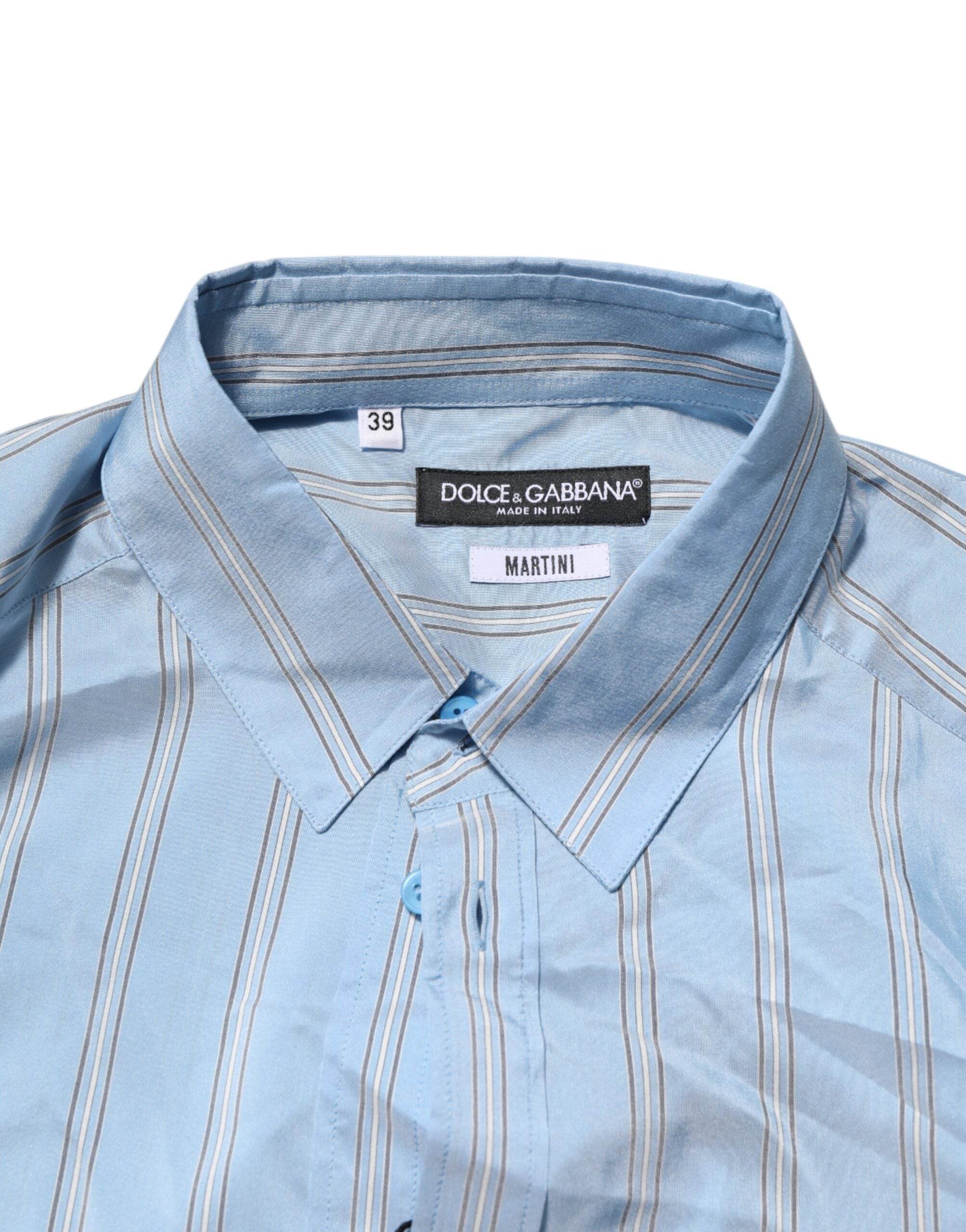 Dolce & Gabbana Blue Striped MARTINI Long Sleeve Dress Shirt - Hilstor