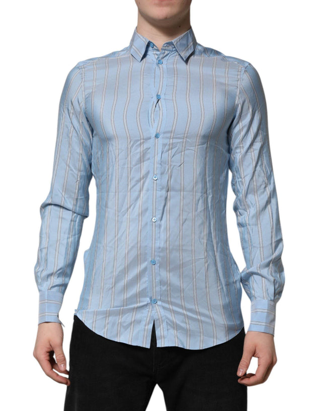 Dolce & Gabbana Blue Striped MARTINI Long Sleeves Dress Shirt - Hilstor