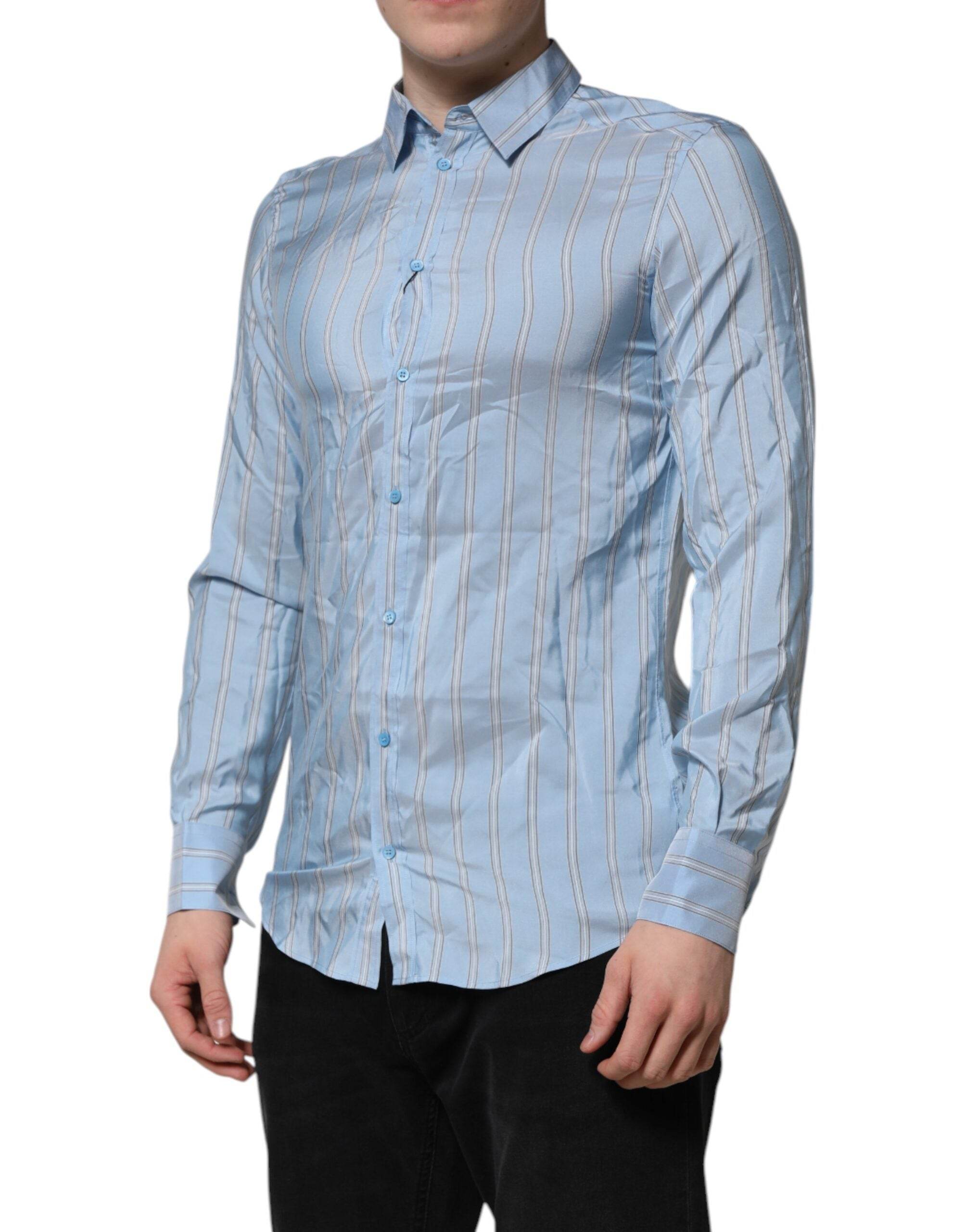 Dolce & Gabbana Blue Striped MARTINI Long Sleeves Dress Shirt - Hilstor