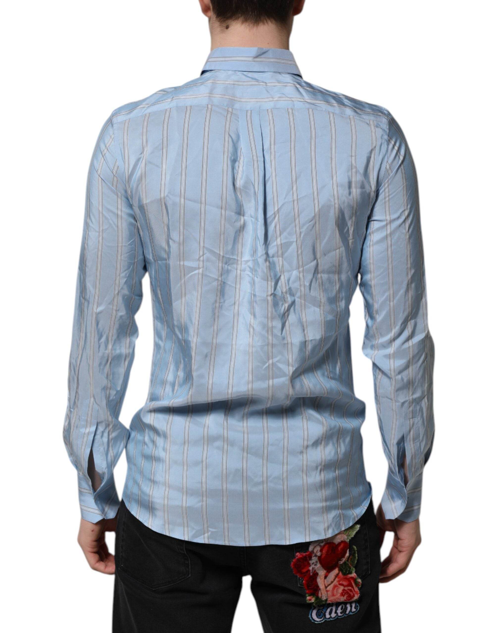 Dolce & Gabbana Blue Striped MARTINI Long Sleeves Dress Shirt - Hilstor