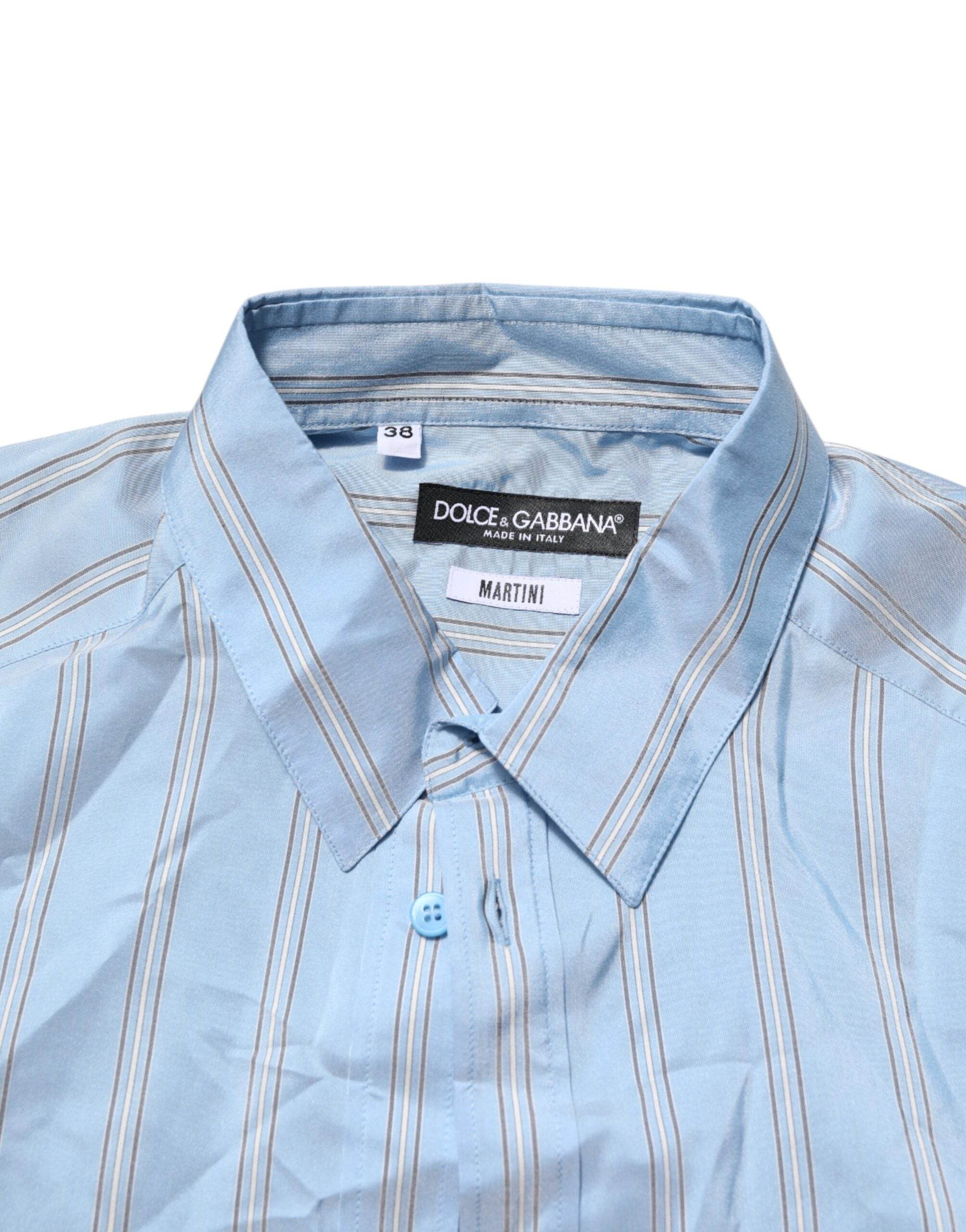 Dolce & Gabbana Blue Striped MARTINI Long Sleeves Dress Shirt - Hilstor