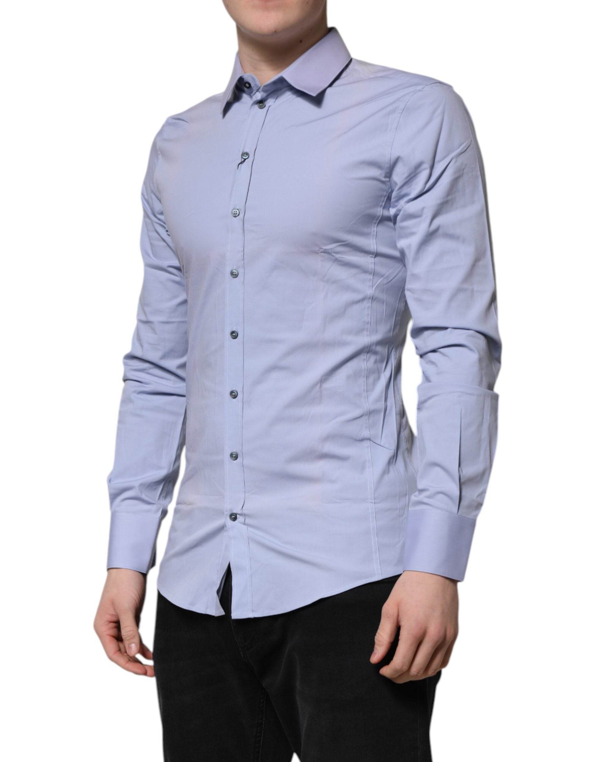 Dolce & Gabbana Blue Cotton SICILIA Long Sleeves Dress Shirt - Hilstor