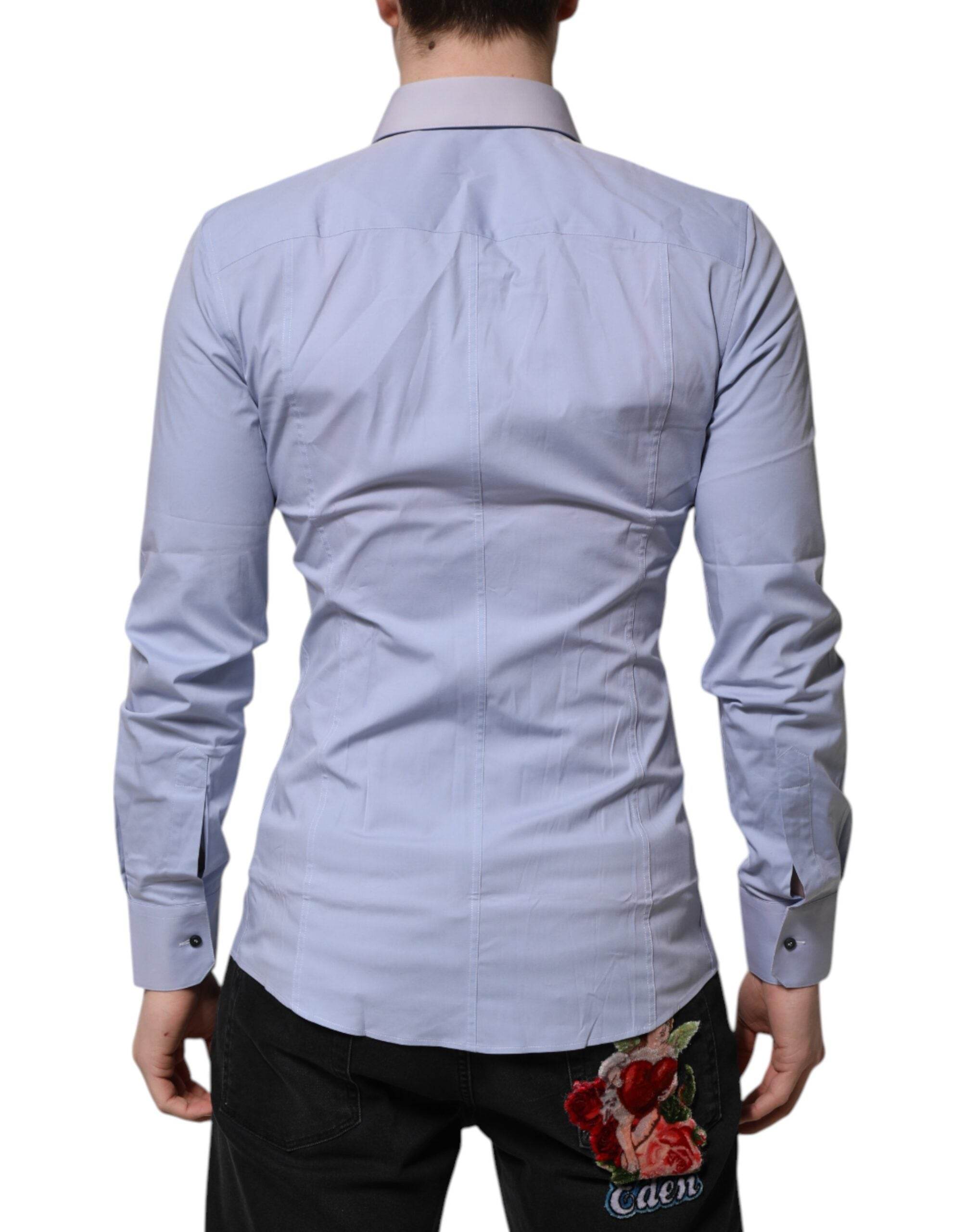 Dolce & Gabbana Blue Cotton SICILIA Long Sleeves Dress Shirt - Hilstor