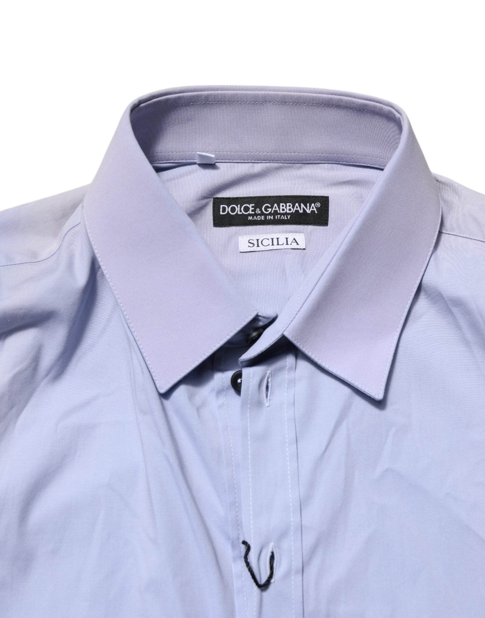 Dolce & Gabbana Blue Cotton SICILIA Long Sleeves Dress Shirt - Hilstor