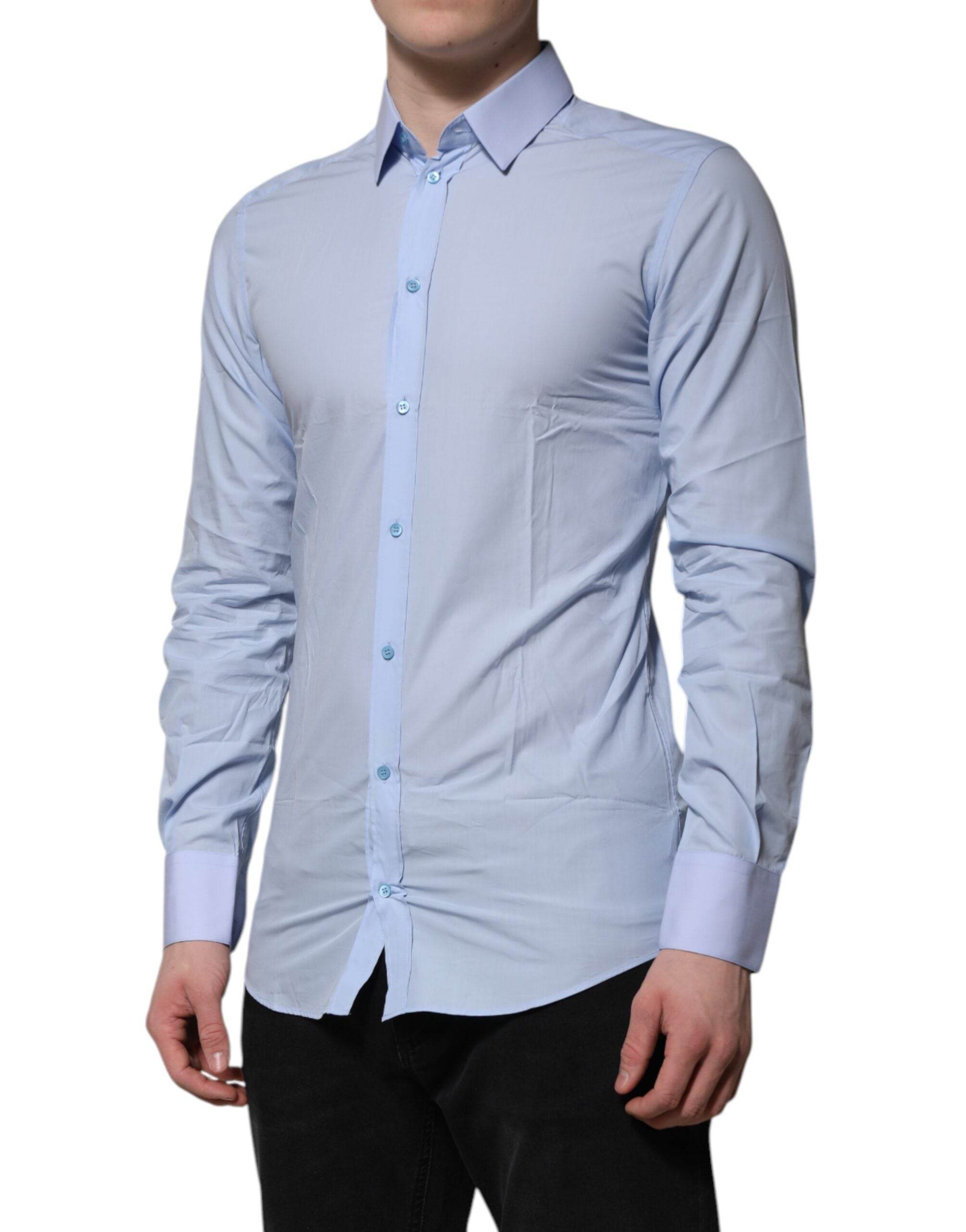 Dolce & Gabbana Blue Cotton GOLD Long Sleeves Men Dress Shirt - Hilstor